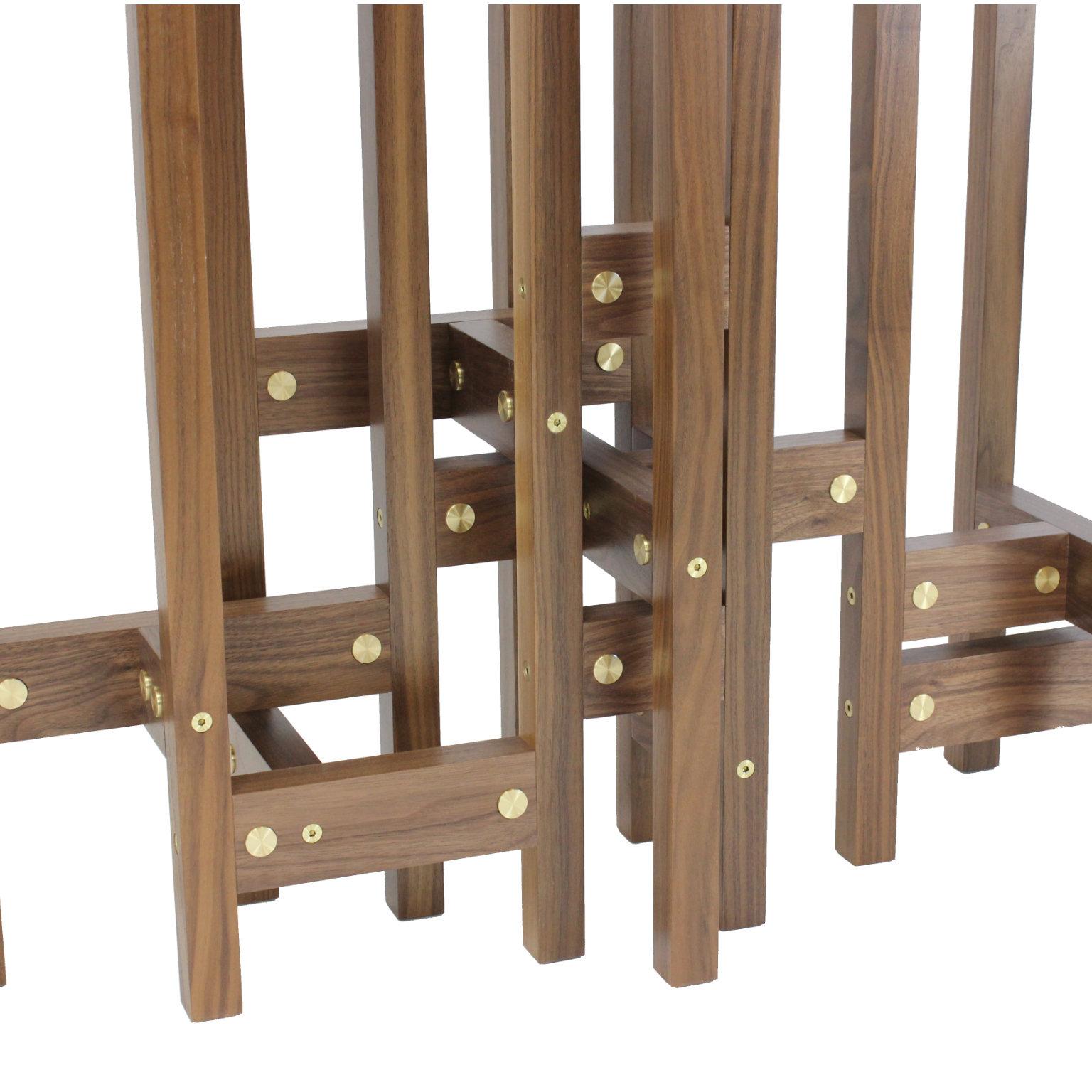 Contemporary Modern Geometric Hall Table by Peter Harrison, Brass and Walnut, In Stock