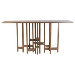 Modern Geometric Hall Table by Peter Harrison, Brass and Walnut, In Stock