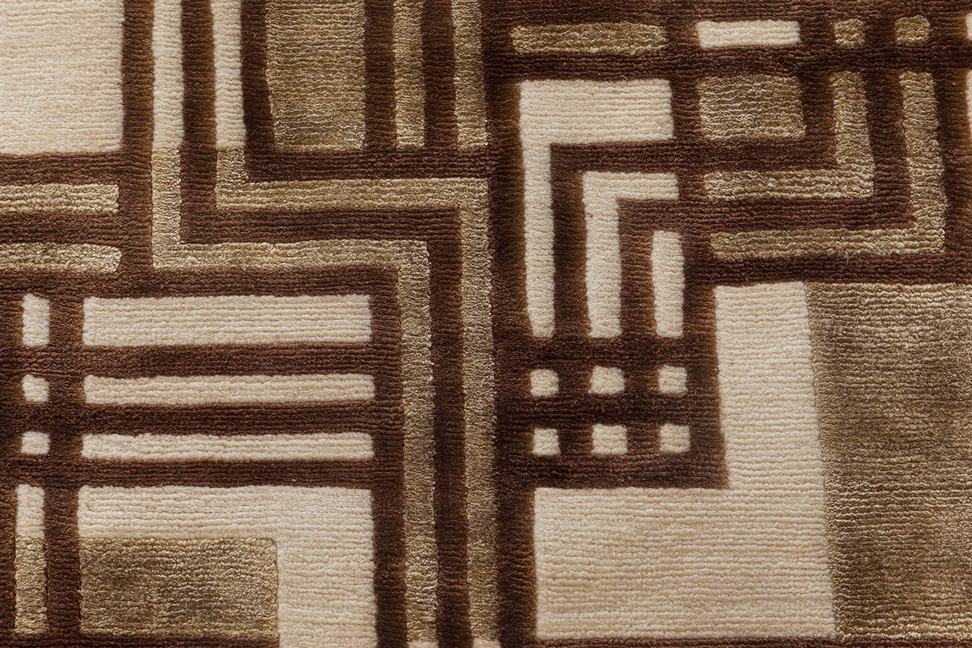 Art déco Tapis de couloir géométrique moderne en soie et laine noué à la main de Doris Leslie Blau en vente