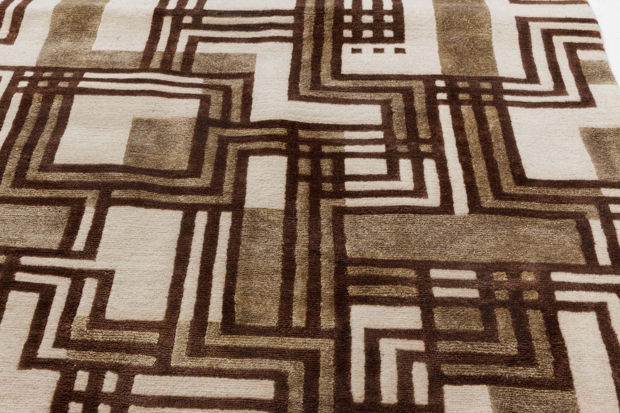 Noué à la main Tapis de couloir géométrique moderne en soie et laine noué à la main de Doris Leslie Blau en vente