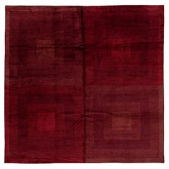 Modern Geometric Hand-Knotted Tibetan Wool & Silk Rug in Ruby Red and Burgundy Modern Geometric Hand-Knotted Tibetan Wool & Silk Rug in Ruby Red and Burgundy