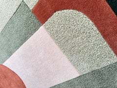 Modern Geometric Hand-Tufted Rug with Abstract Forms in Green and Terracotta