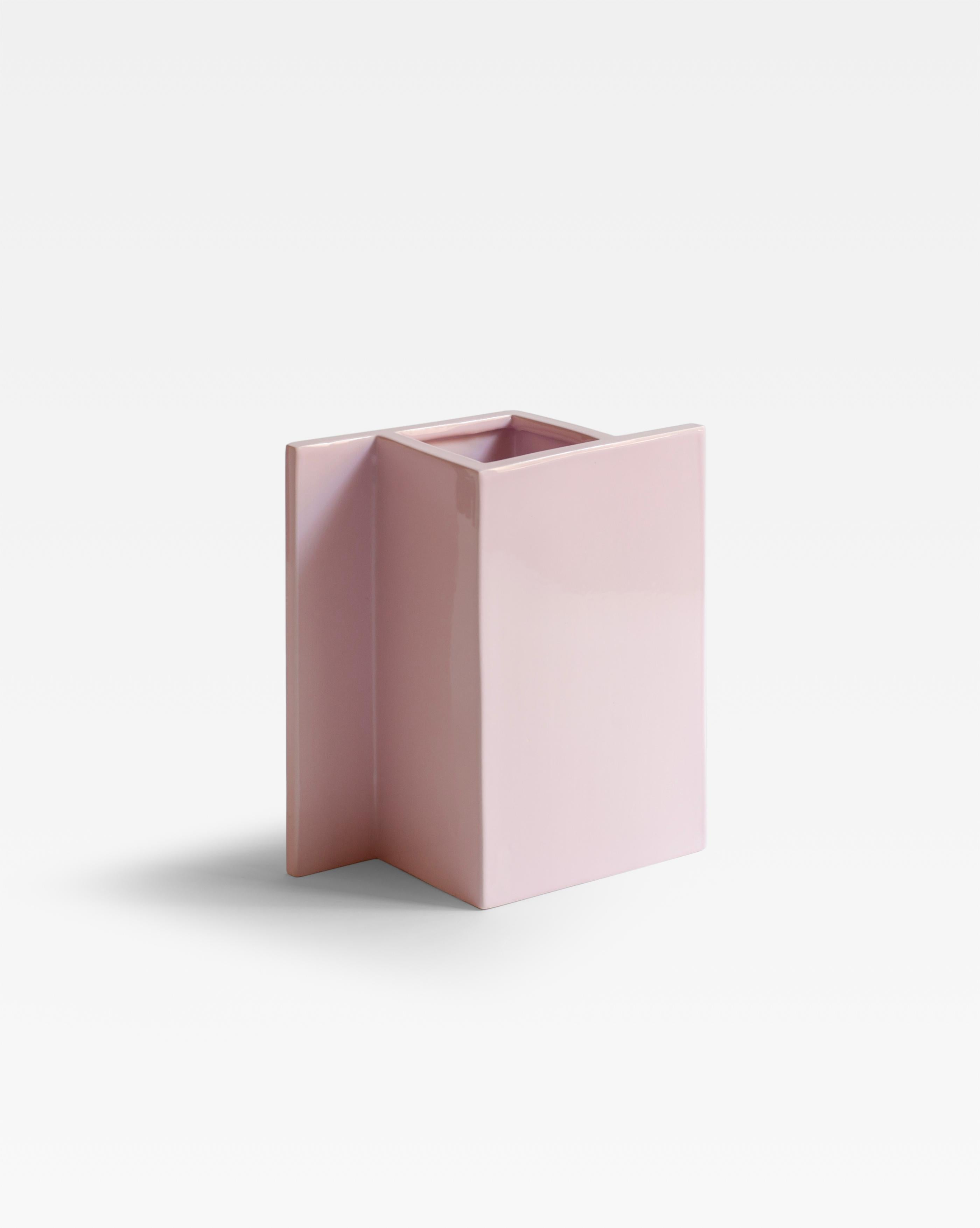 Minimalismo Vaso geometrico moderno in ceramica rosa realizzato a mano, 