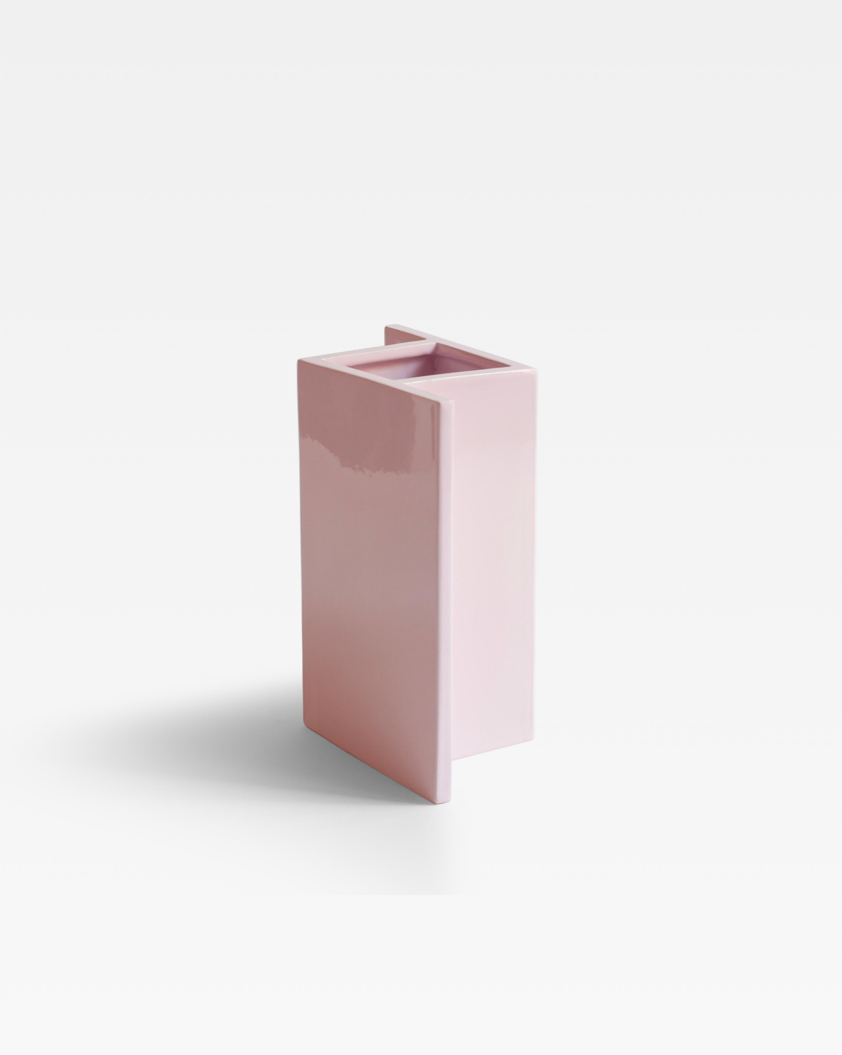 Calco Vaso geometrico moderno in ceramica rosa realizzato a mano, 