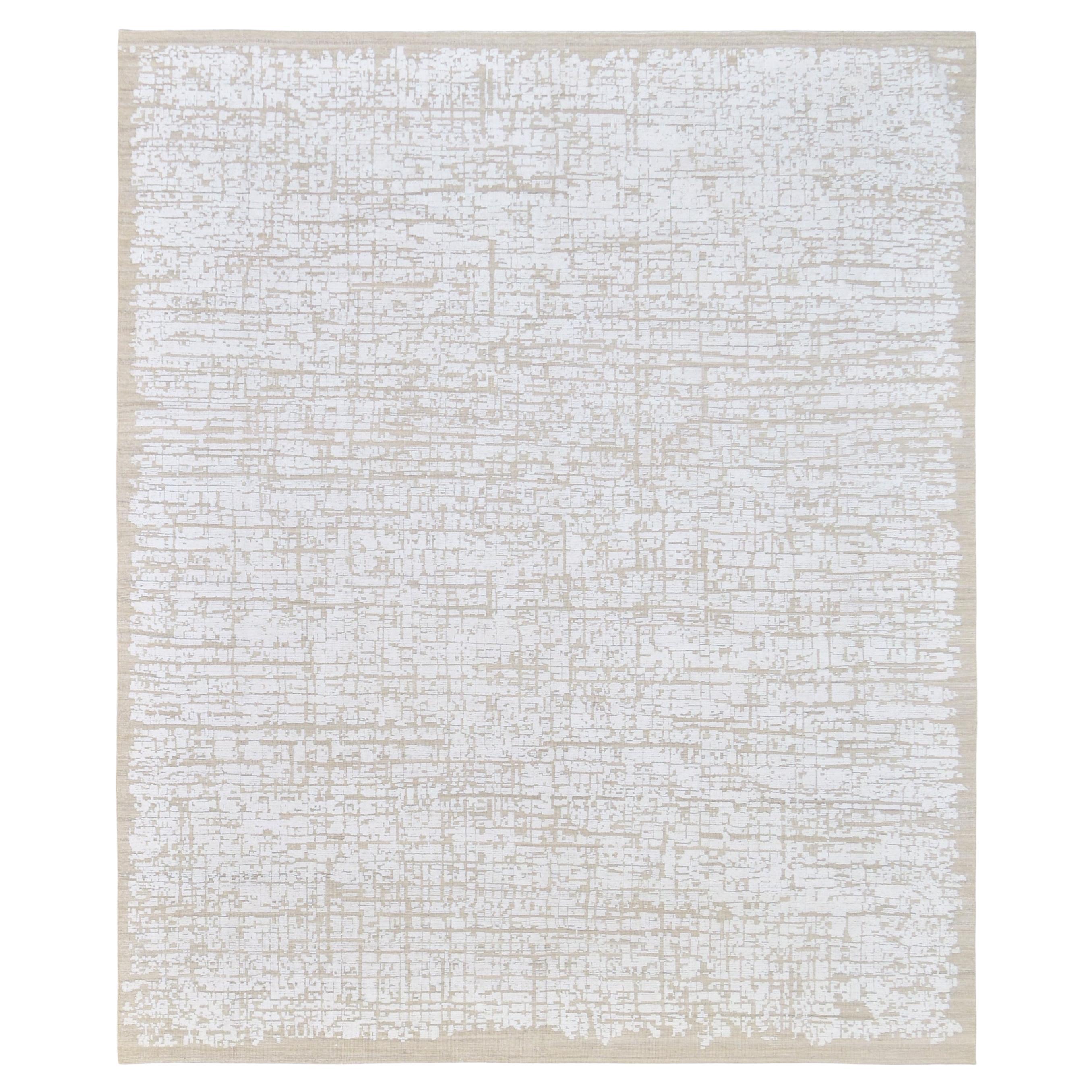 Moderner geometrischer elfenbeinfarbener strukturierter Teppich 8'x9'7'' im Angebot