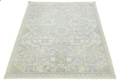 Modern Geometric Khotan Style Hand-Knotted Wool Area Rug - Muted Sage & Sand