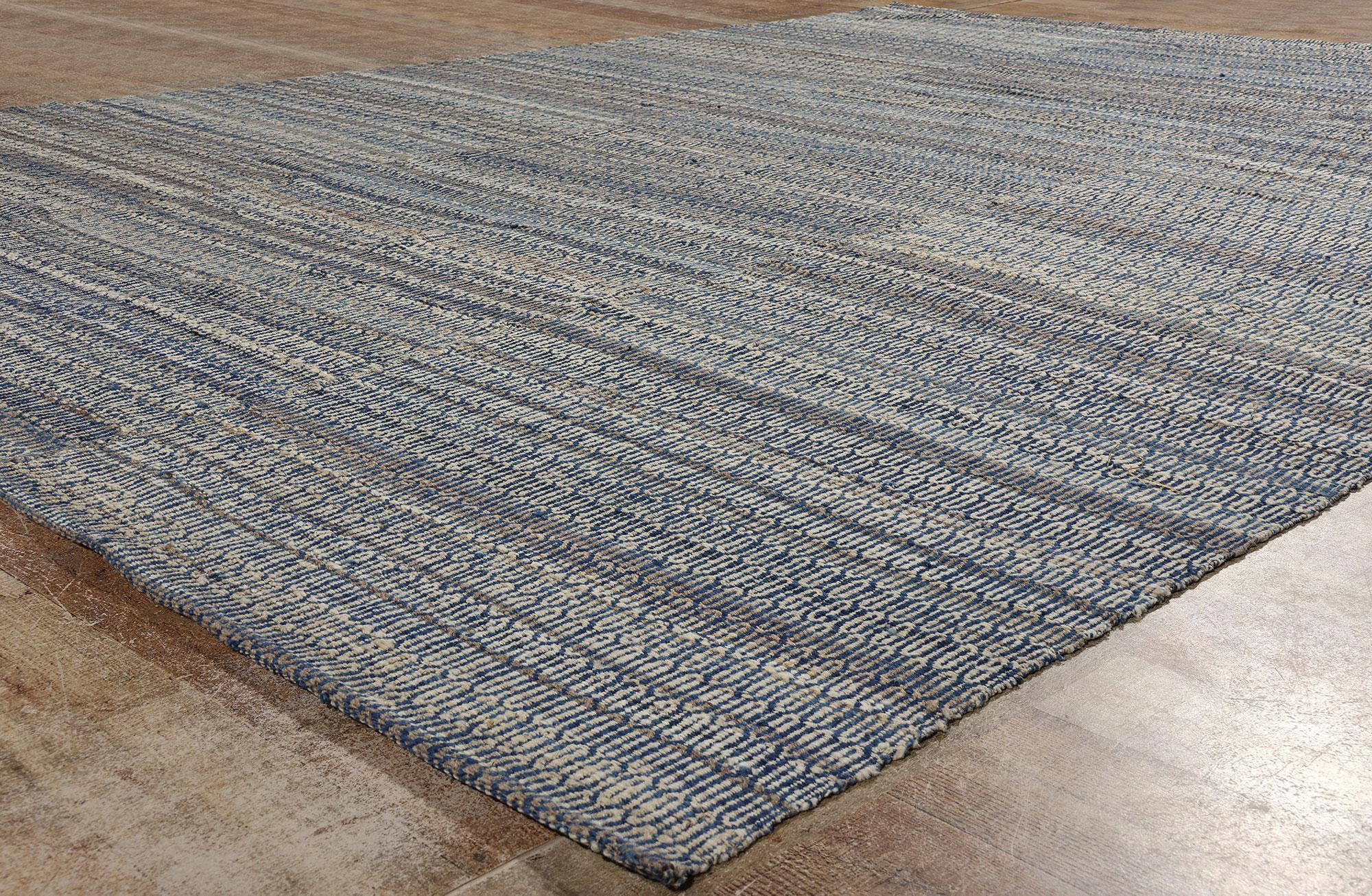 Wool Modern Geometric Kilim Area Rug, Coastal Allure Meets Simplistic Hygge For Sale