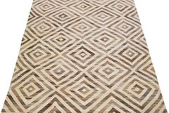 Modern Geometric Kilim Handmade Wool Rug In Beige & Brown