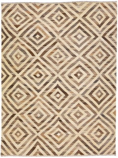 Tappeto moderno geometrico Rug & Kilim in lana fatto a mano in beige e marrone