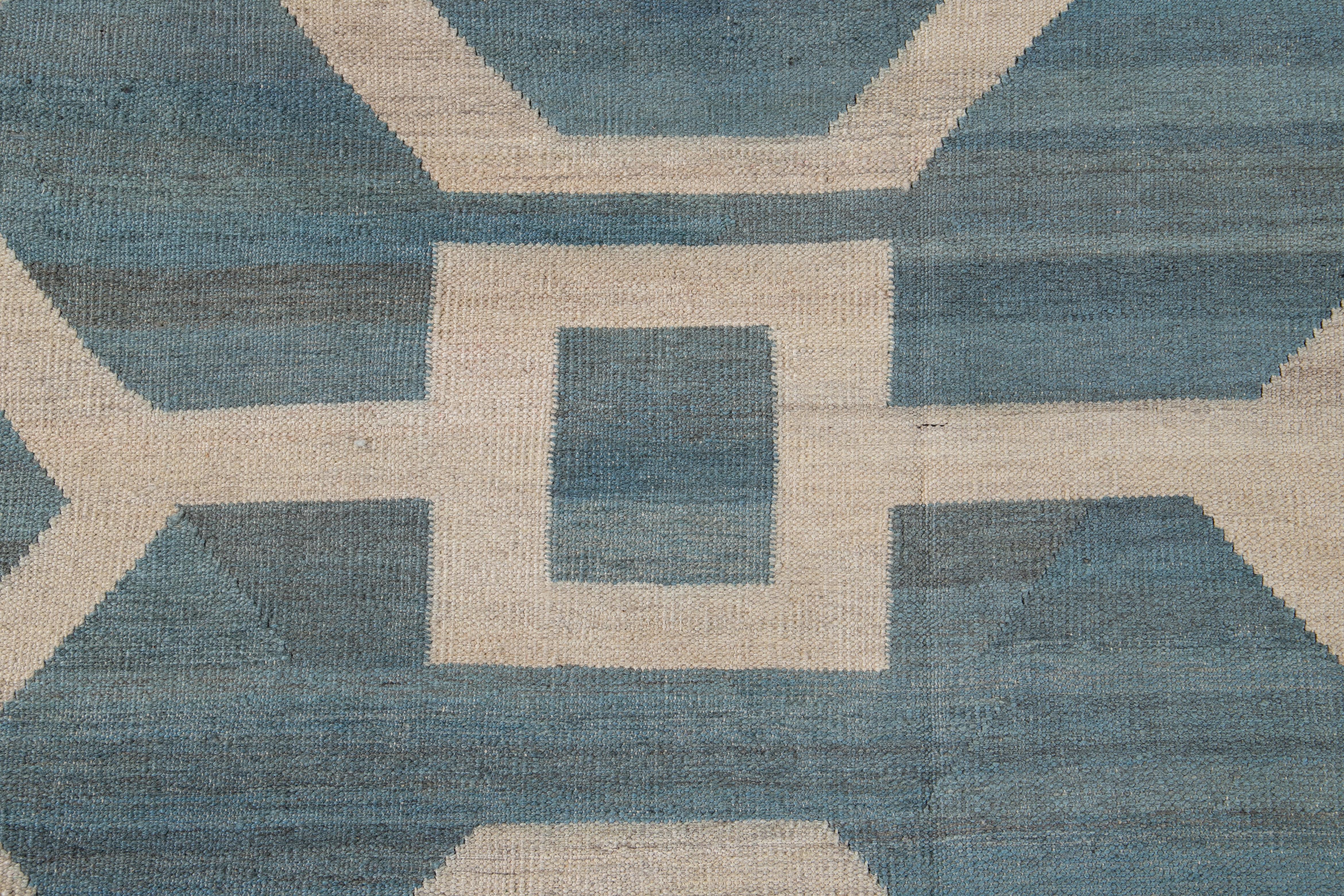 Modern Geometric Kilim Room Size Wool Rug For Sale 5