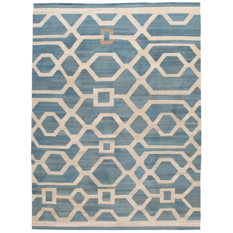 Modern Geometric Kilim Room Size Wool Rug For Sale at 1stDibs