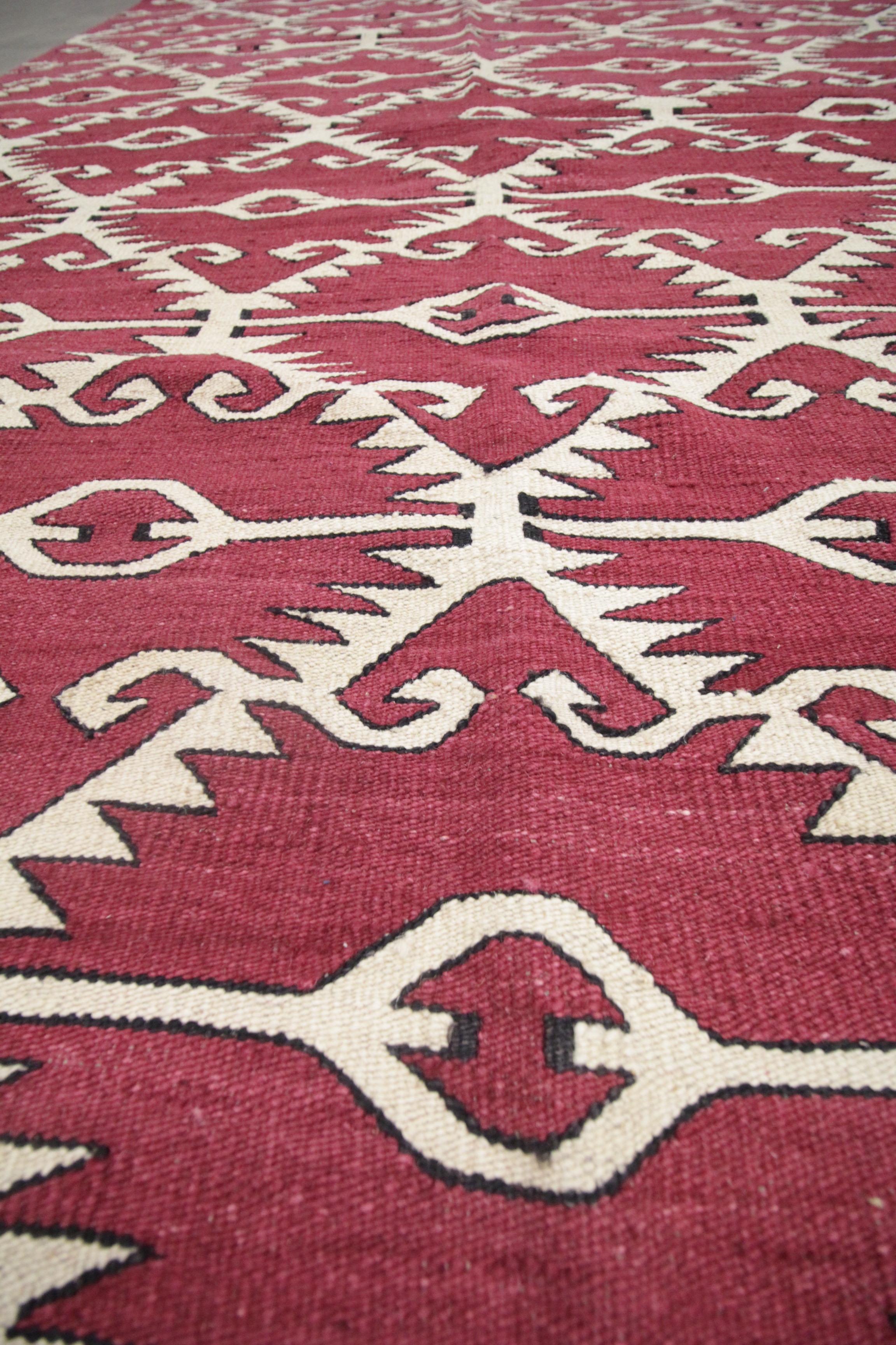 Afghan Modern Geometric Kilim Rugs Aztec Handwoven Red Flat Wool Area Rug
