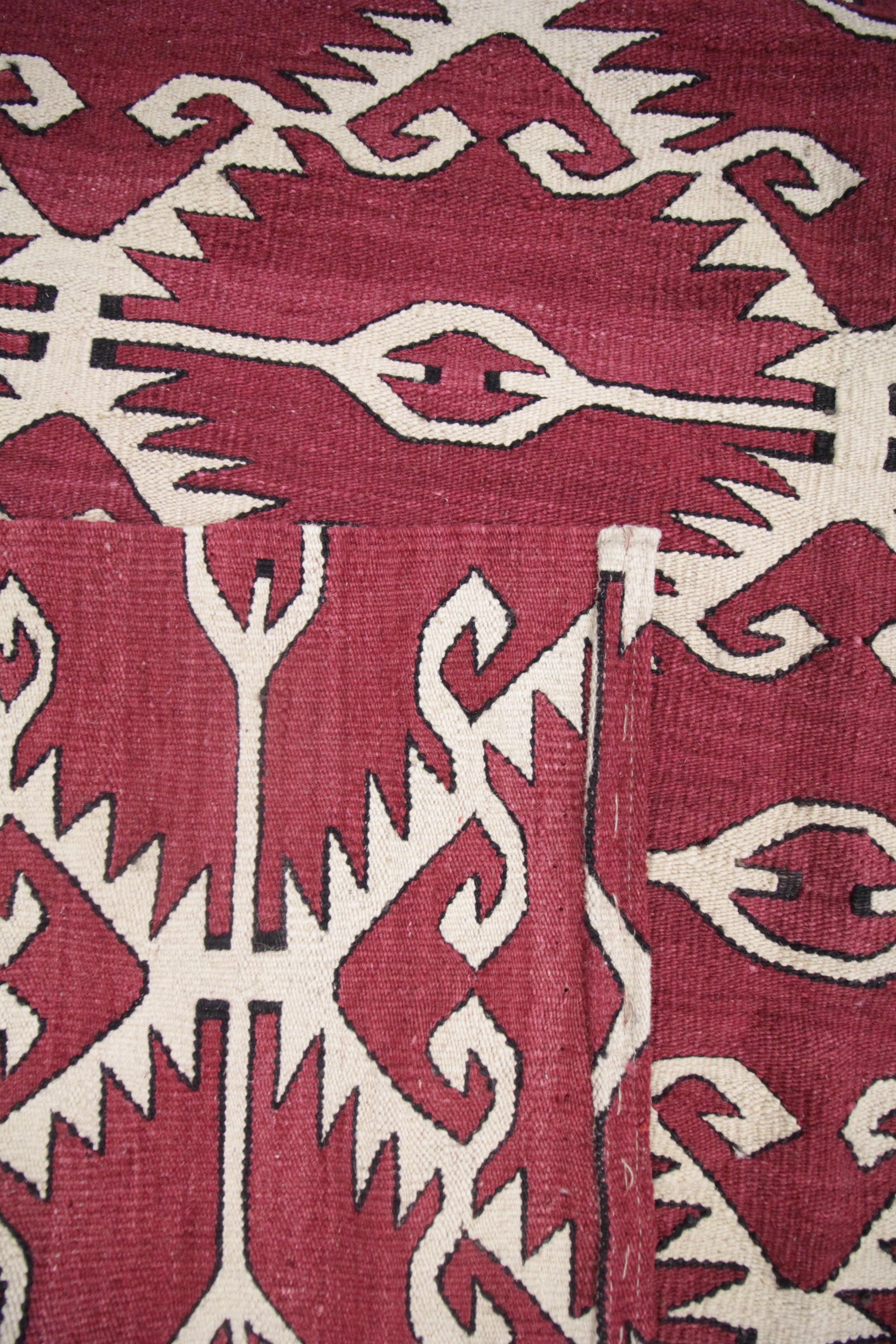 Vegetable Dyed Modern Geometric Kilim Rugs Aztec Handwoven Red Flat Wool Area Rug