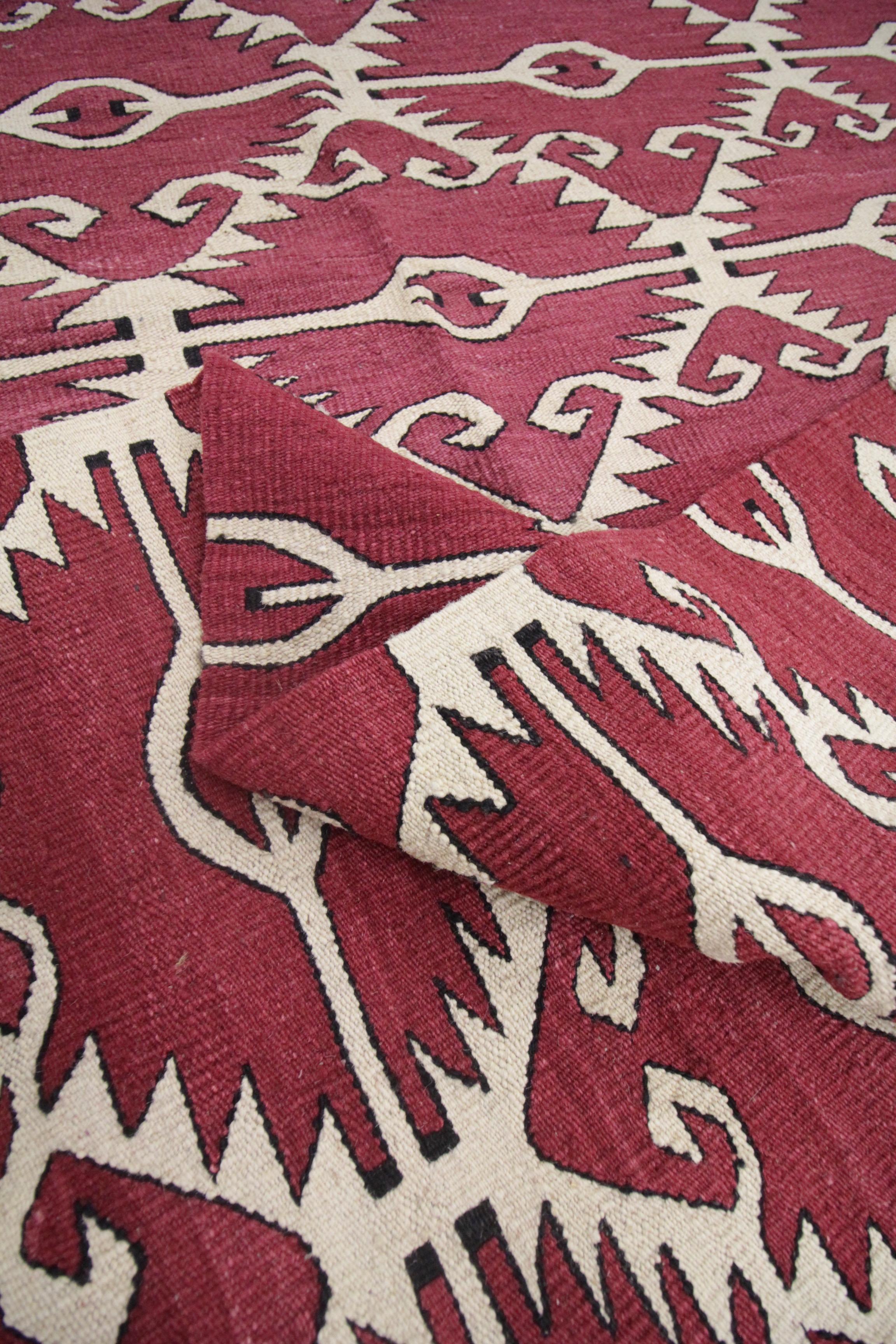 Modern Geometric Kilim Rugs Aztec Handwoven Red Flat Wool Area Rug 2