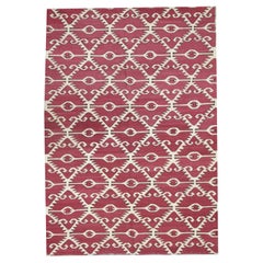 Modern Geometric Kilim Rugs Aztec Handwoven Red Flat Wool Area Rug
