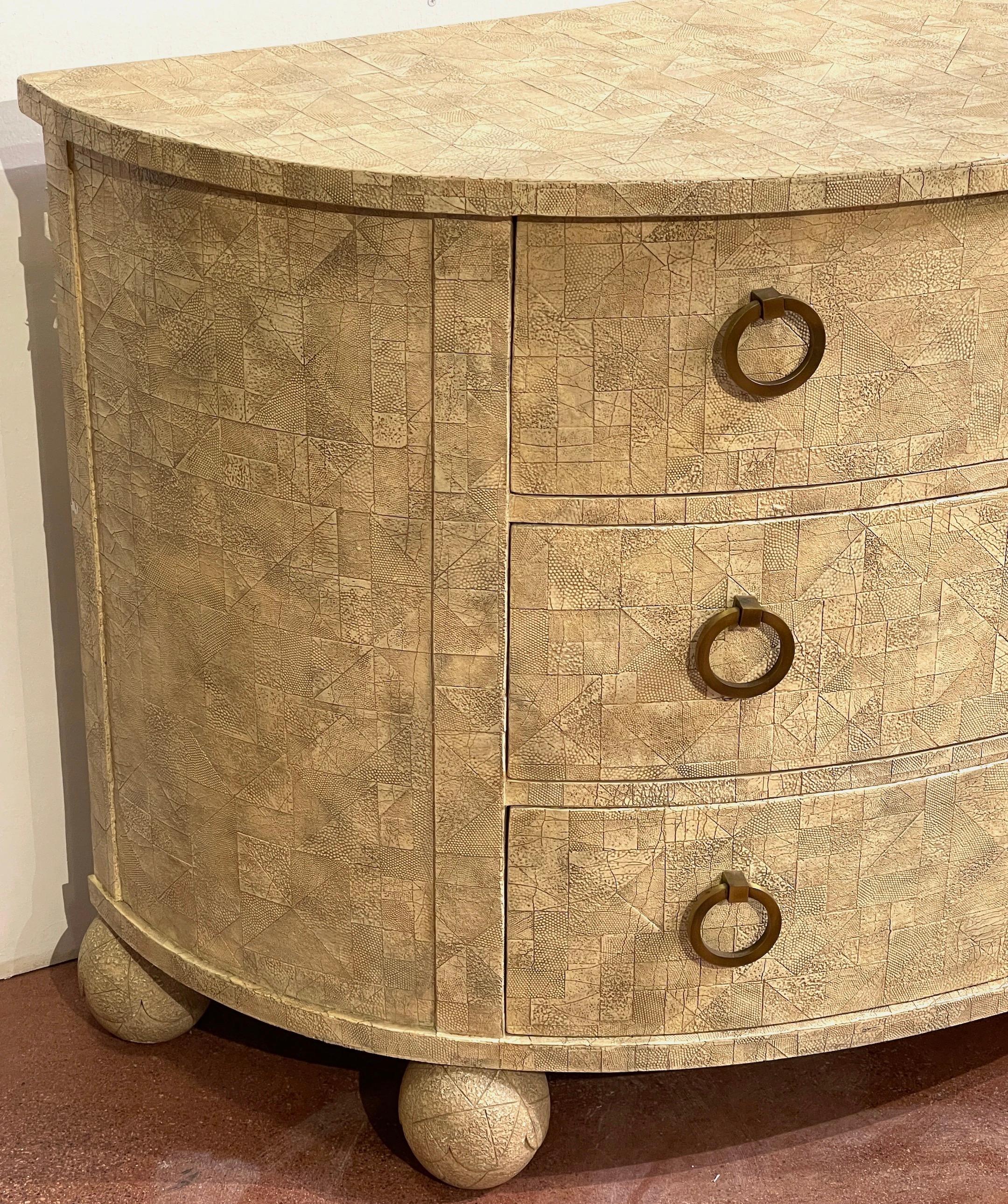 Embossed Modern Geometric Leather Mosaic Commode by Henredon