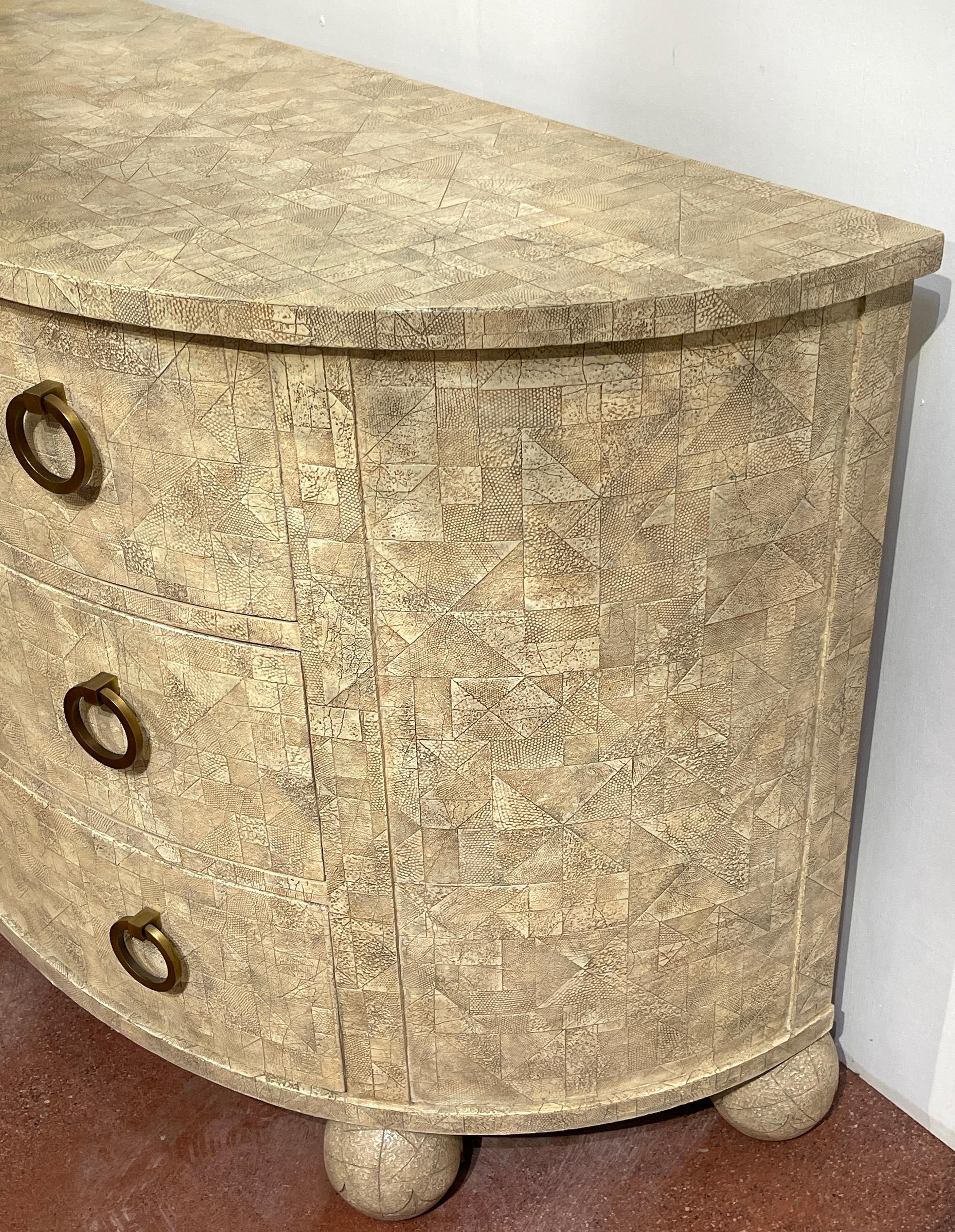 Modern Geometric Leather Mosaic Commode by Henredon In Good Condition In West Palm Beach, FL