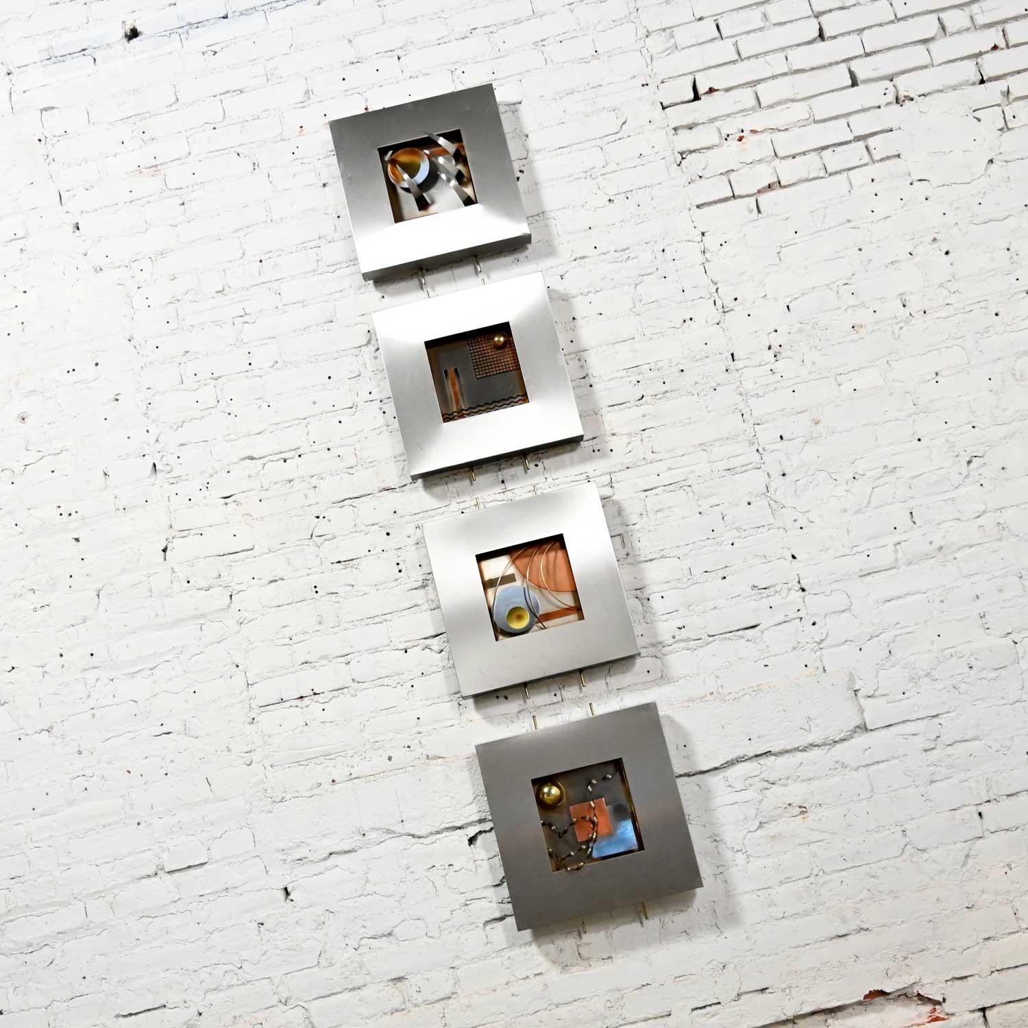 American Modern Geometric Mixed Metal Dimensional Wall Sculptures by C Jere Series of 4 For Sale