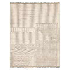 Modern Geometric Moroccan-Style Hand-knotted Wool Rug In Neutral Cream 12x15