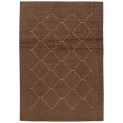 Modern Geometric Moroccan Style Handmade Brown Wool Rug