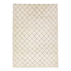 Modern Geometric Moroccan Style Handmade Wool Rug in Ivory