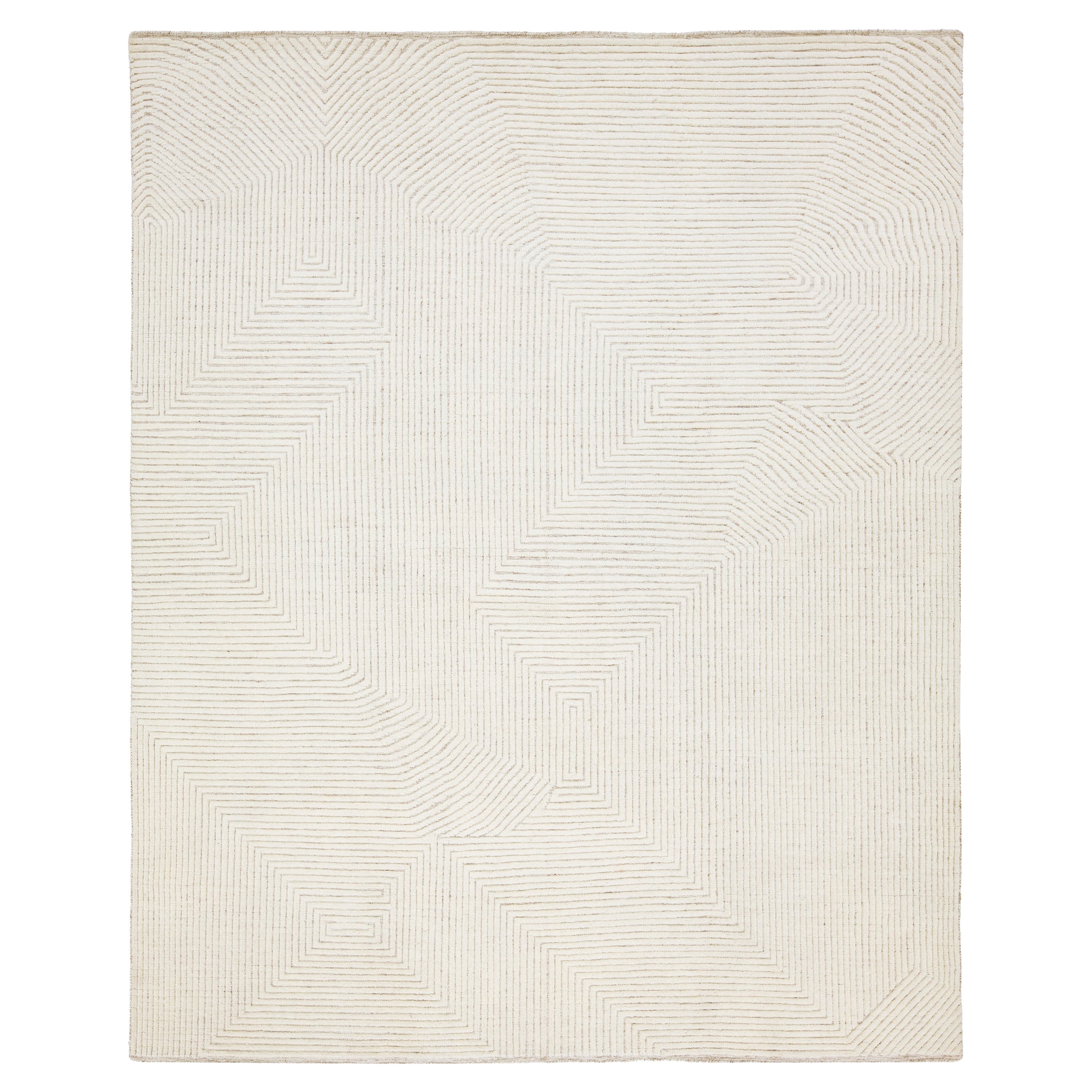 Moderner geometrischer Wollteppich im marokkanischen Stil in Elfenbein im Angebot