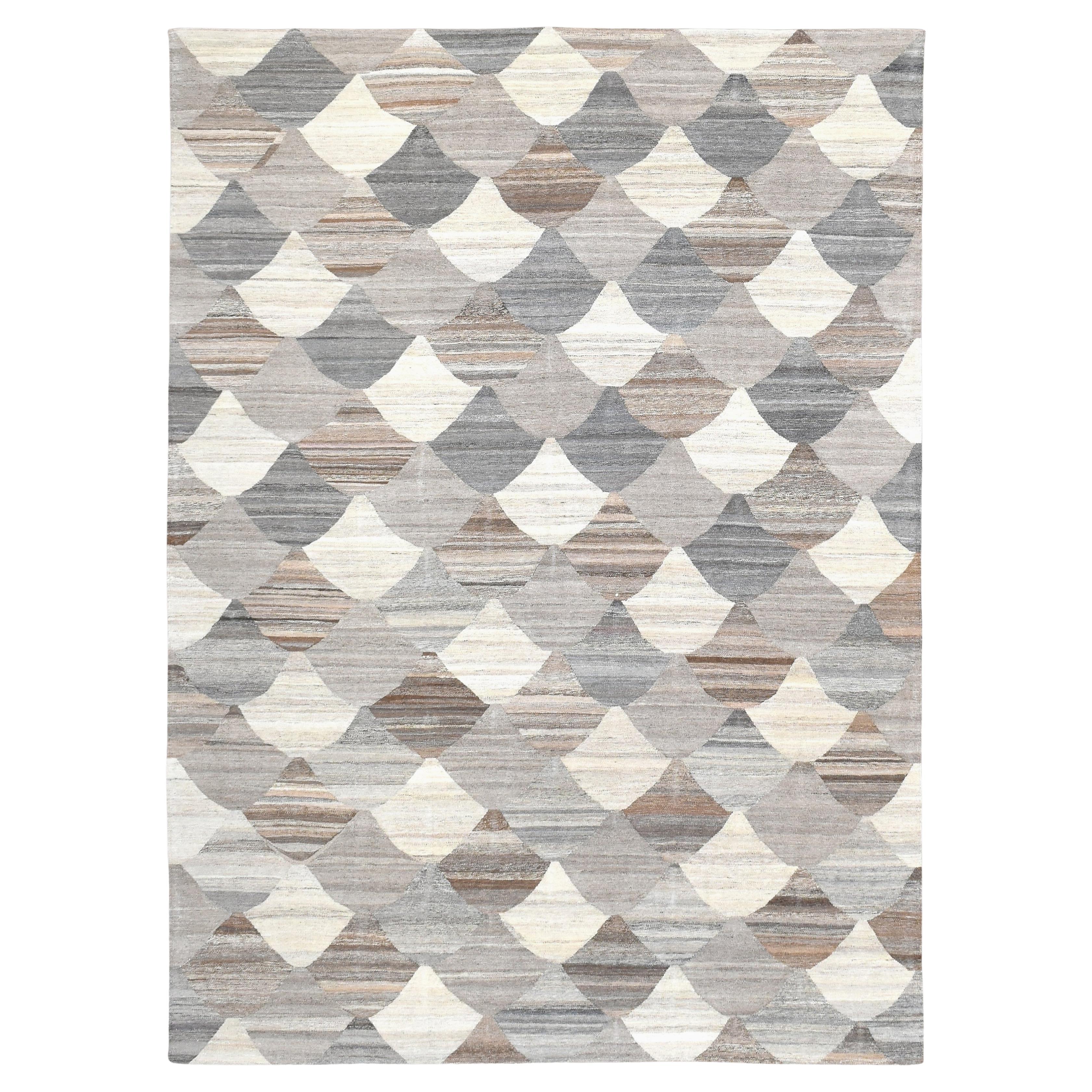 Moderner geometrischer natürlicher Woll-Kilim-Teppich 8'9''x11'10'' im Angebot