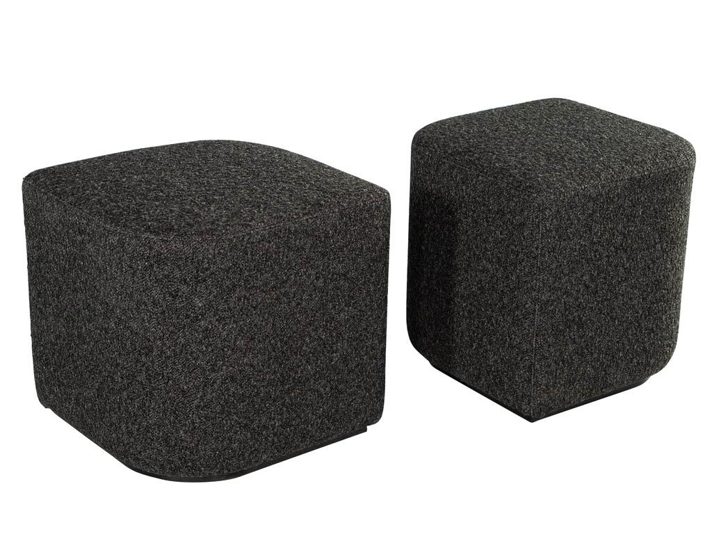 Canadian Modern Geometric Ottomans in Textured Fabric For Sale