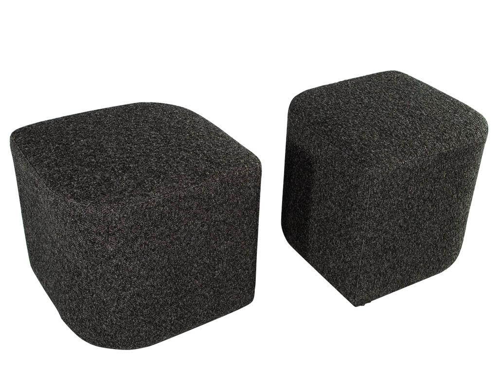 Modern Geometric Ottomans in Textured Fabric In New Condition For Sale In North York, ON