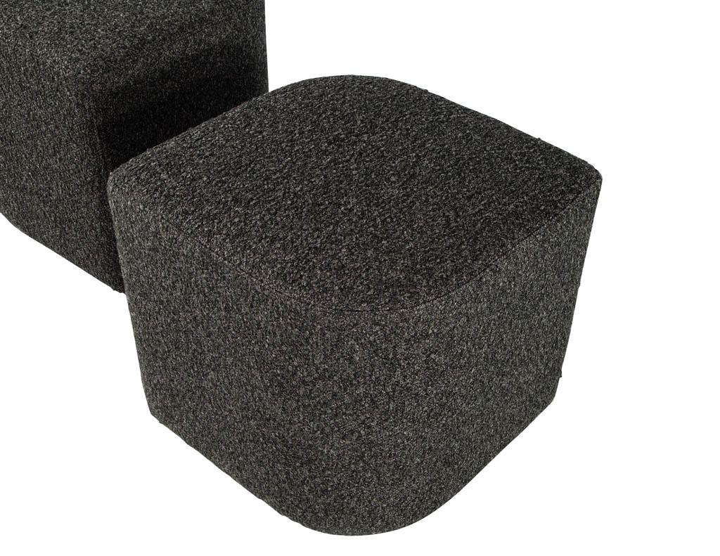 Contemporary Modern Geometric Ottomans in Textured Fabric For Sale