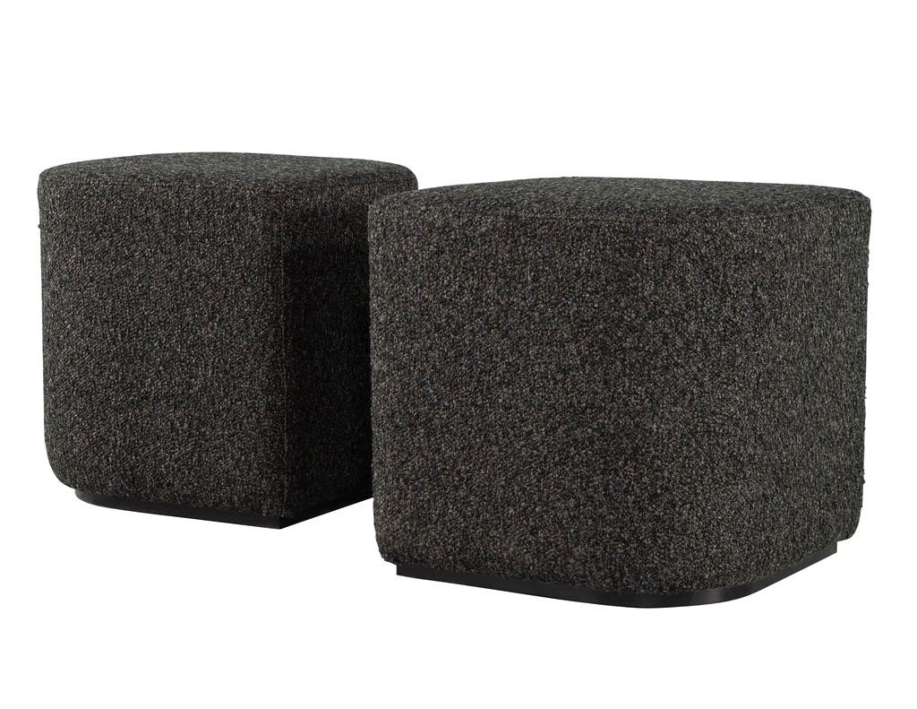 Modern Geometric Ottomans in Textured Fabric For Sale 2