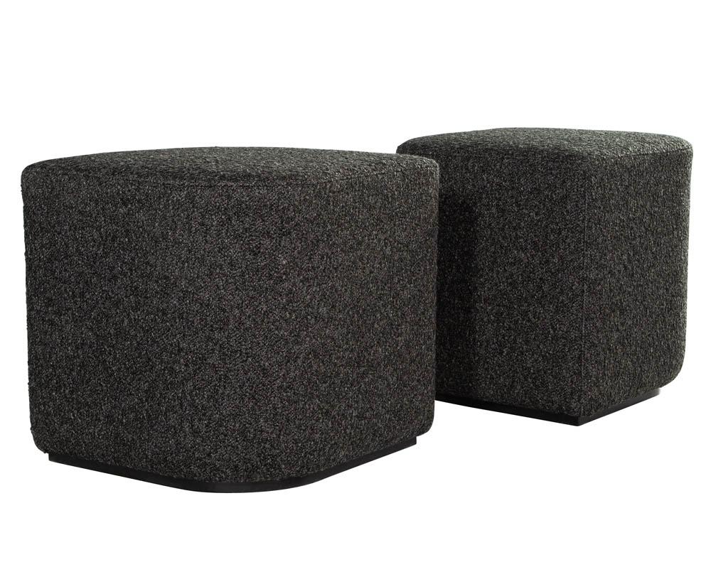 Modern Geometric Ottomans in Textured Fabric For Sale 3