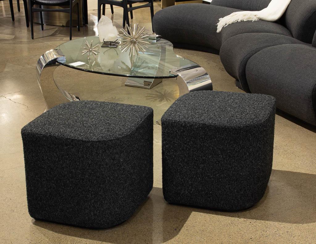 Modern Geometric Ottomans in Textured Fabric For Sale 4