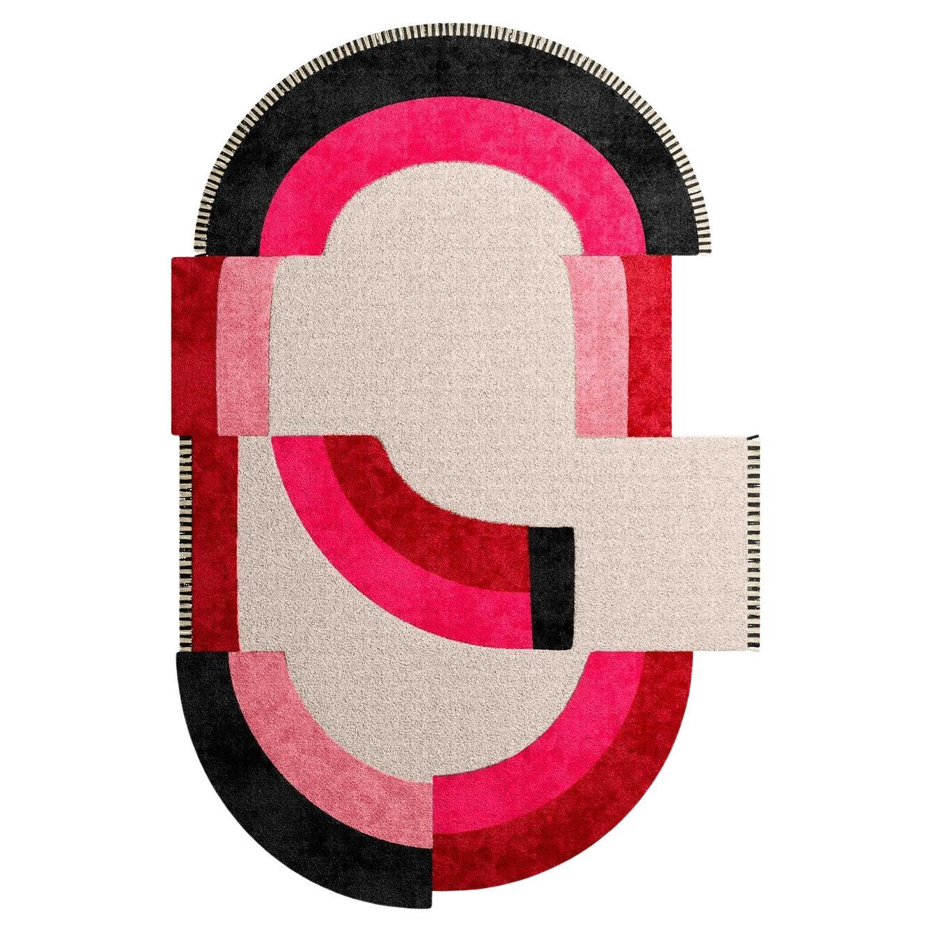 Irregular Shape HandTufted Modern Design Gray and Pantone Viva Magenta