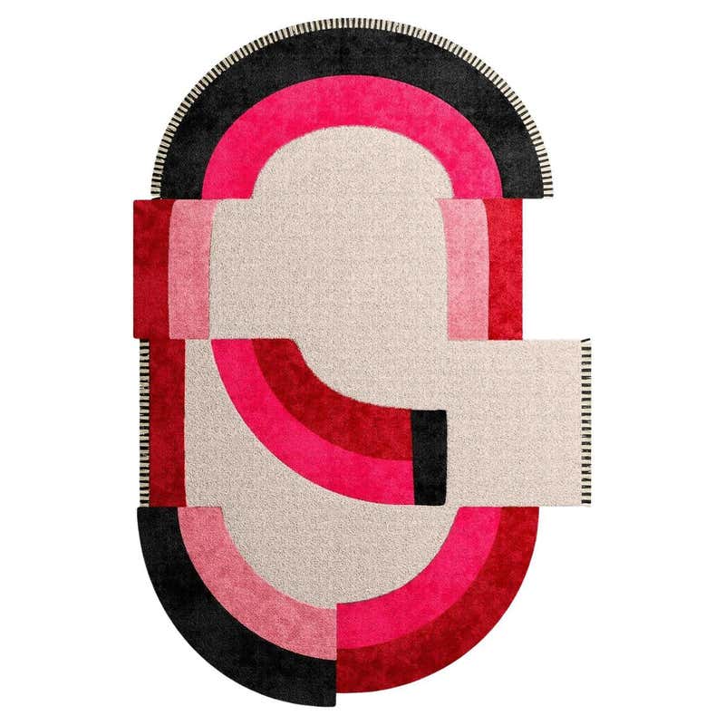 Modern Memphis Style Oval Shape Abstract Print Hand-Tufted Rug Pink ...