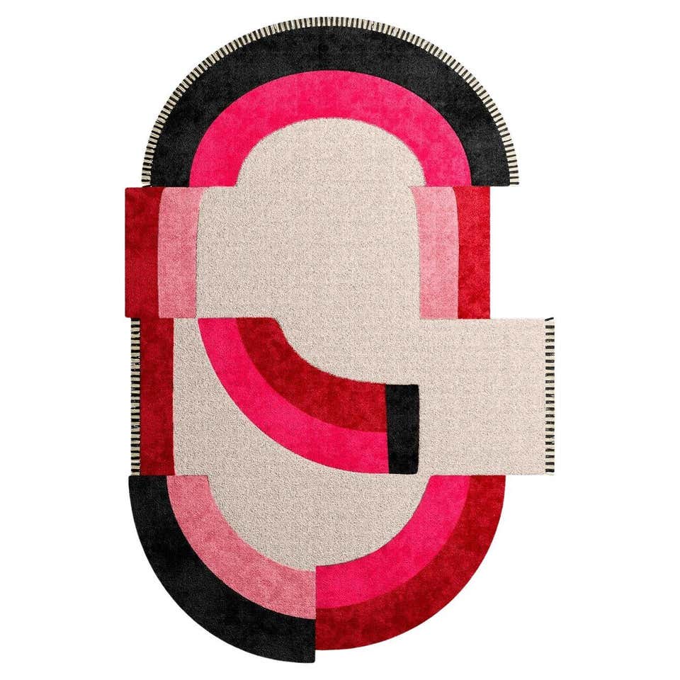 Modern Geometric Oval Shape Hand-Tufted Memphis Style Pantone Viva ...