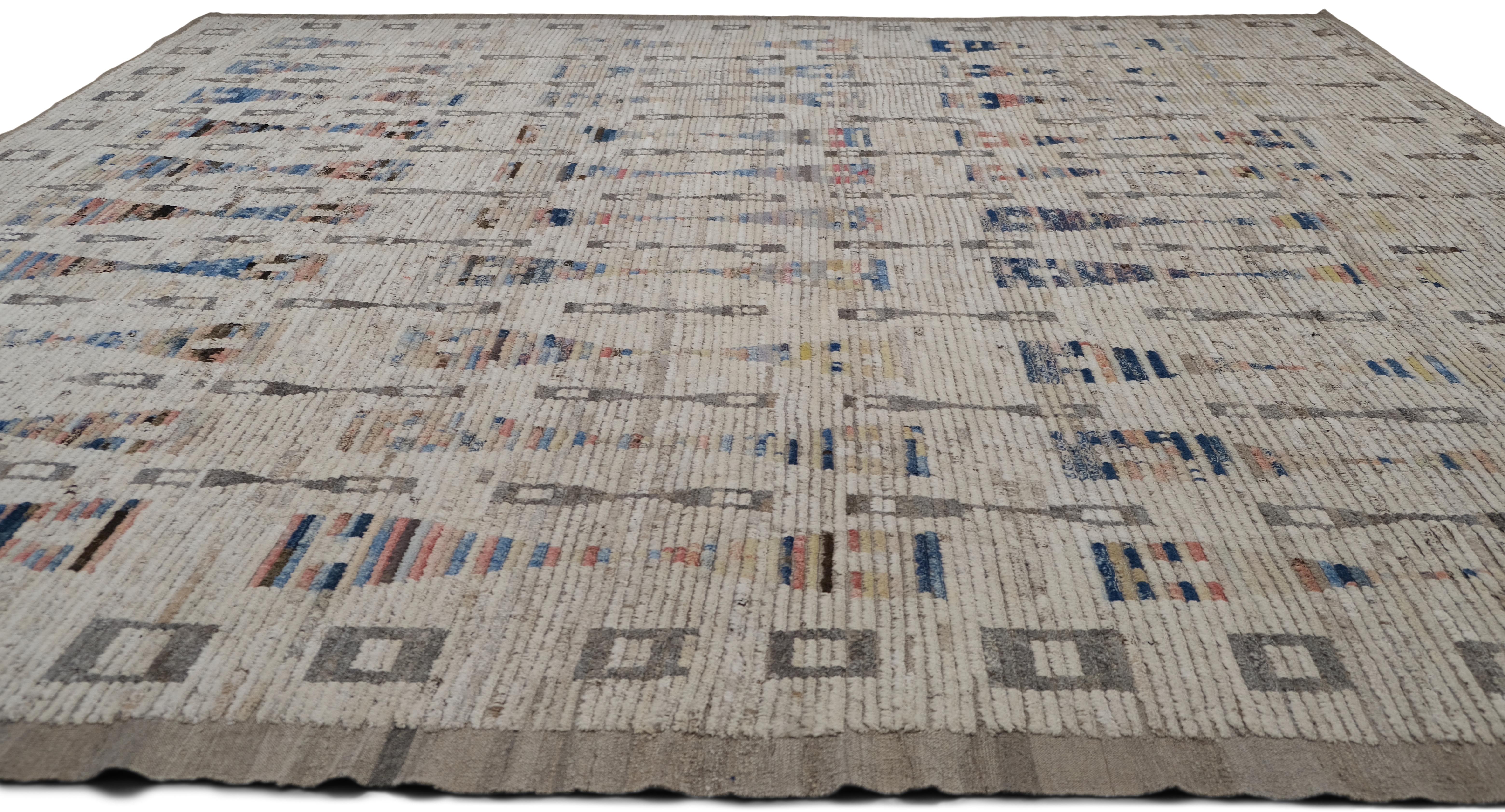 Moderner geometrischer gemusterter Wollteppich 14'3''x14'8'' (Afghanisch) im Angebot