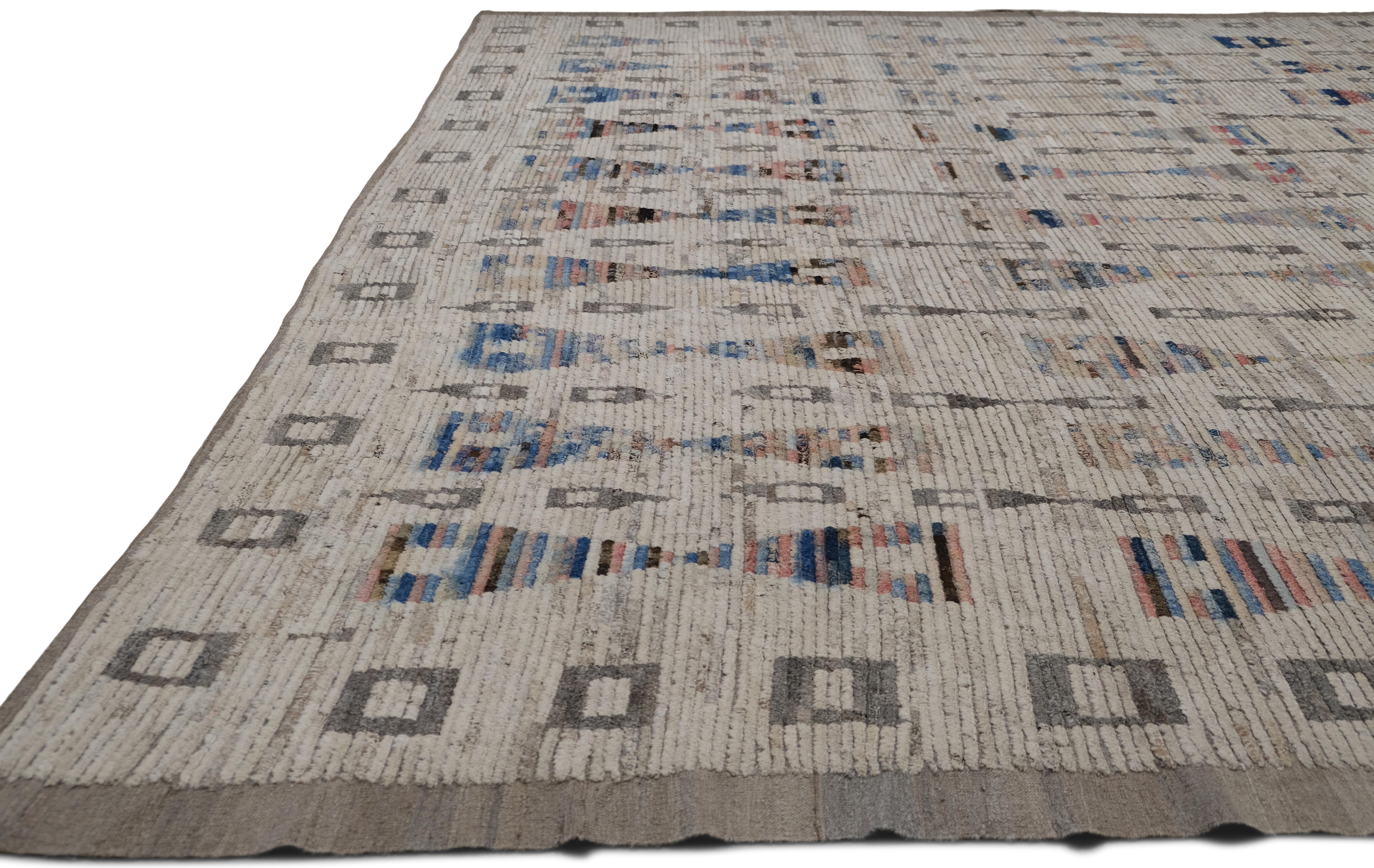 Moderner geometrischer gemusterter Wollteppich 14'3''x14'8'' (Wolle) im Angebot