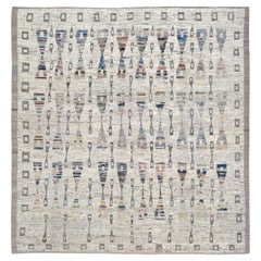 Modern Geometric Patterned Wool Rug 14'3''x14'8''