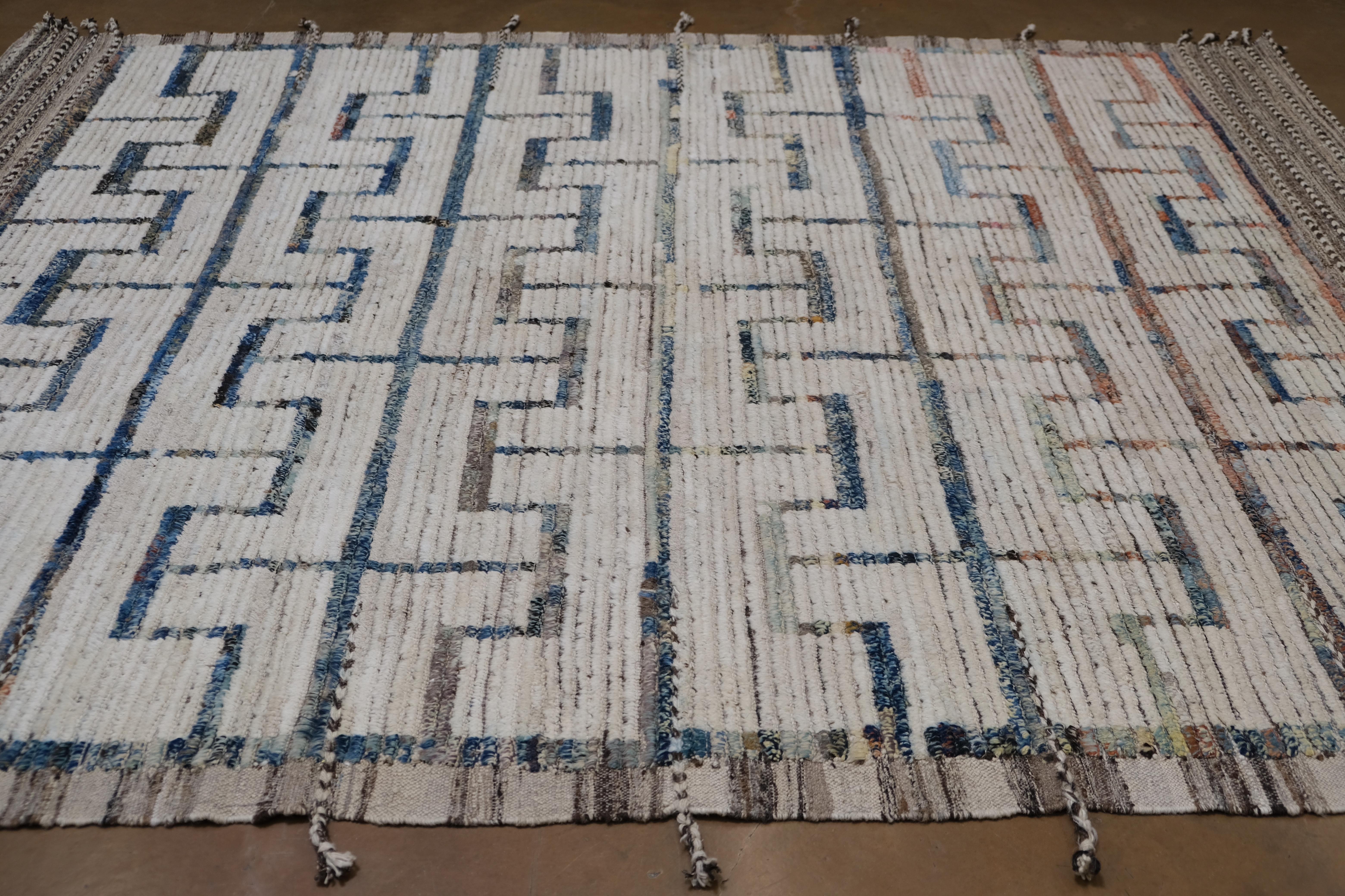 Afghano Geometrico moderno  Tappeto in lana fantasia 6'10''x8'7'' in vendita