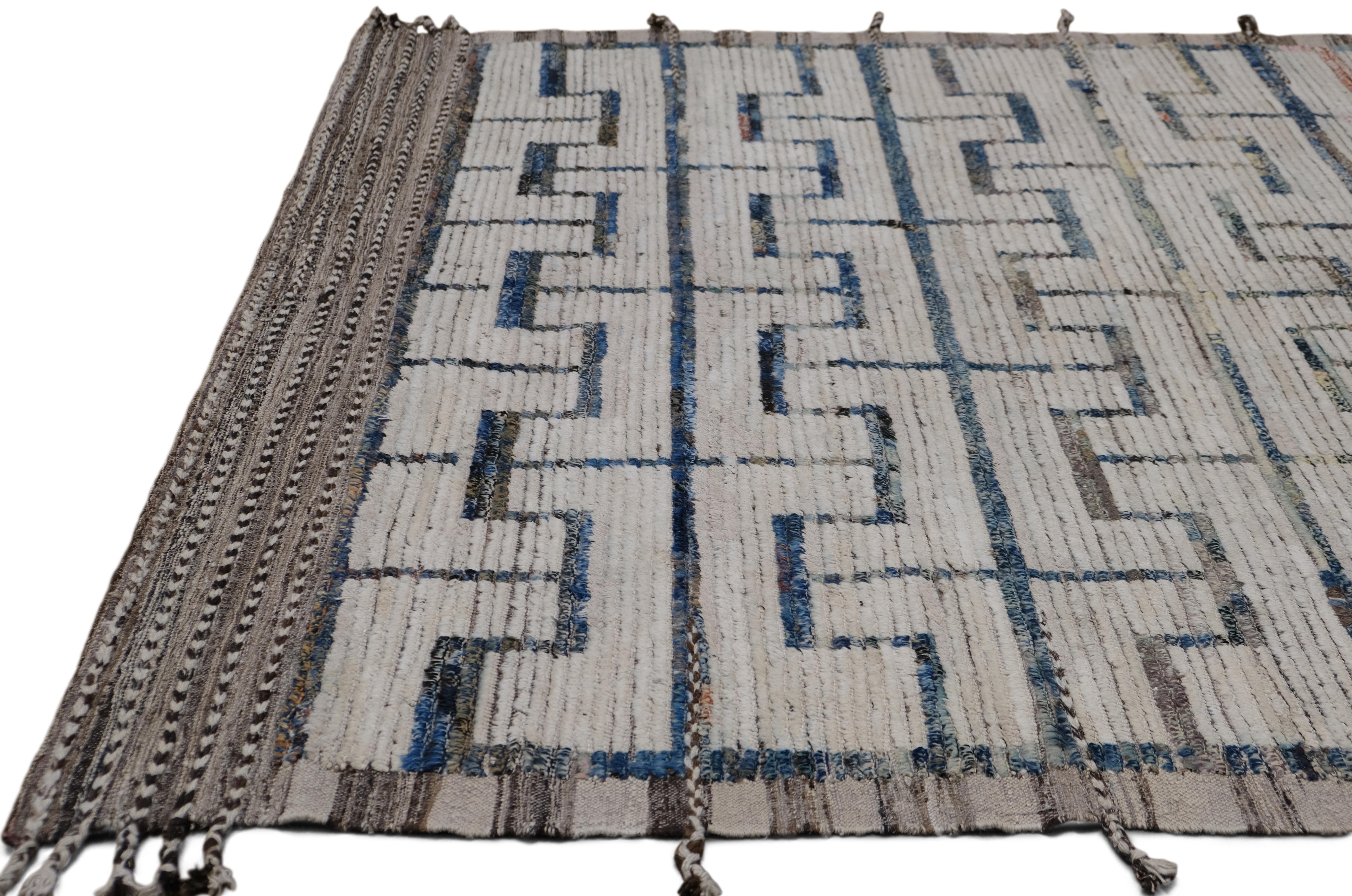 Annodato a mano Geometrico moderno  Tappeto in lana fantasia 6'10''x8'7'' in vendita