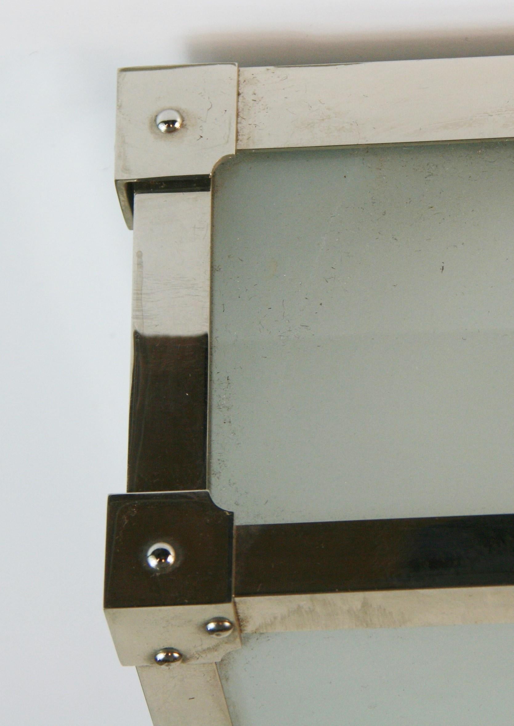 Modern Geometric Polished Nickel and Frosted Glass Flushmount {4 available) For Sale 5
