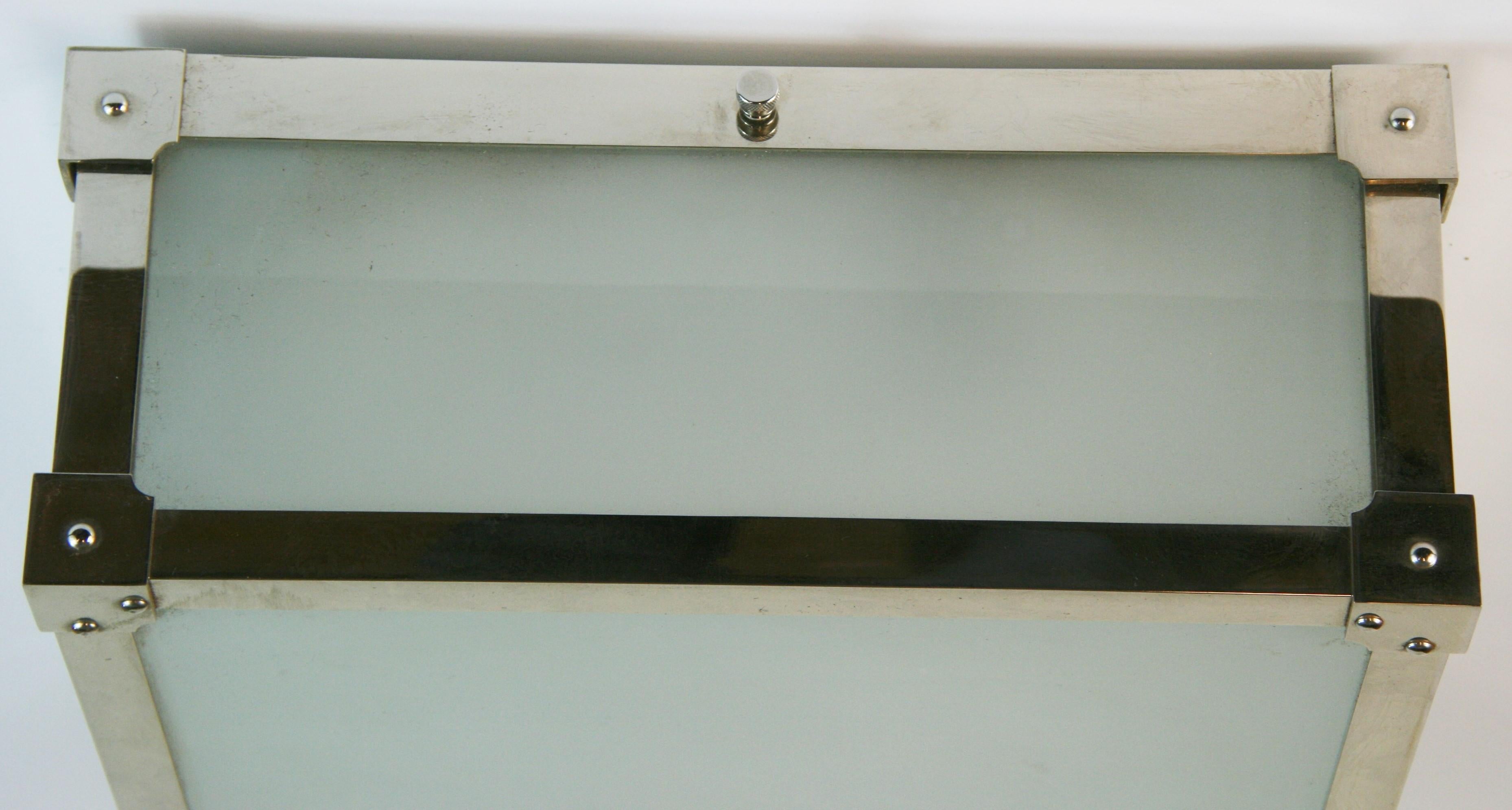 Modern Geometric Polished Nickel and Frosted Glass Flushmount {4 available) For Sale 6