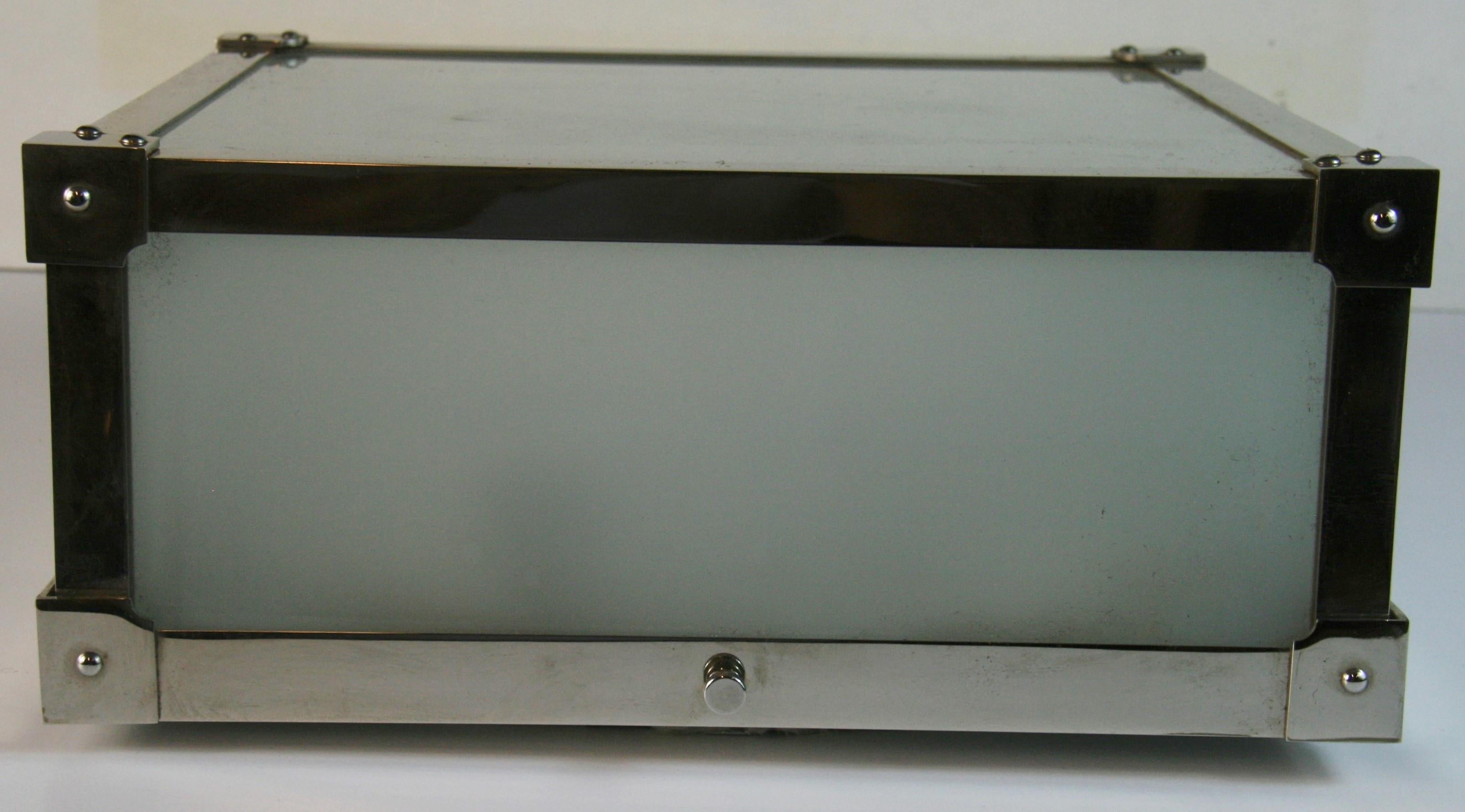 Modern Geometric Polished Nickel and Frosted Glass Flushmount {4 available) In Good Condition For Sale In Douglas Manor, NY