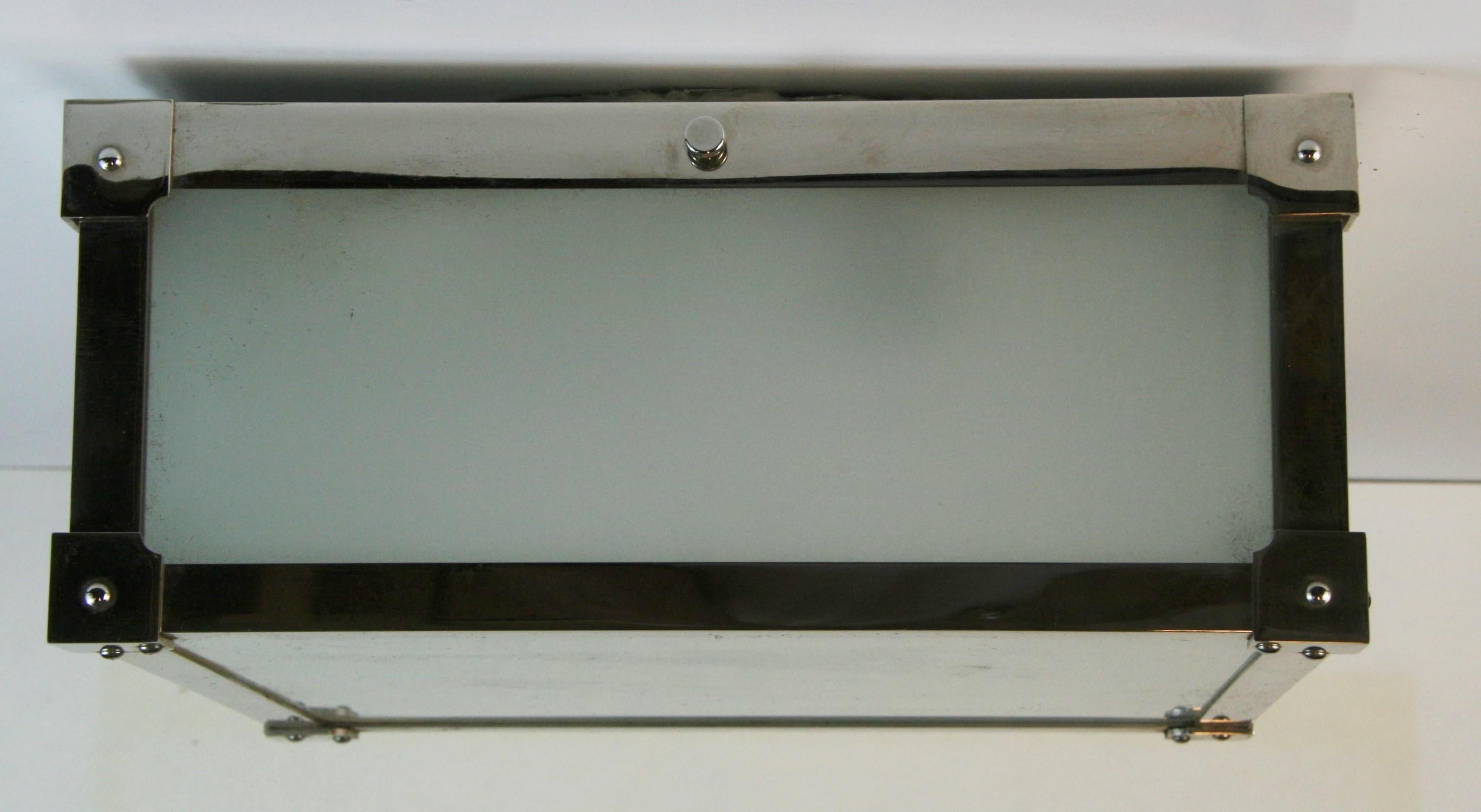Contemporary Modern Geometric Polished Nickel and Frosted Glass Flushmount {4 available) For Sale