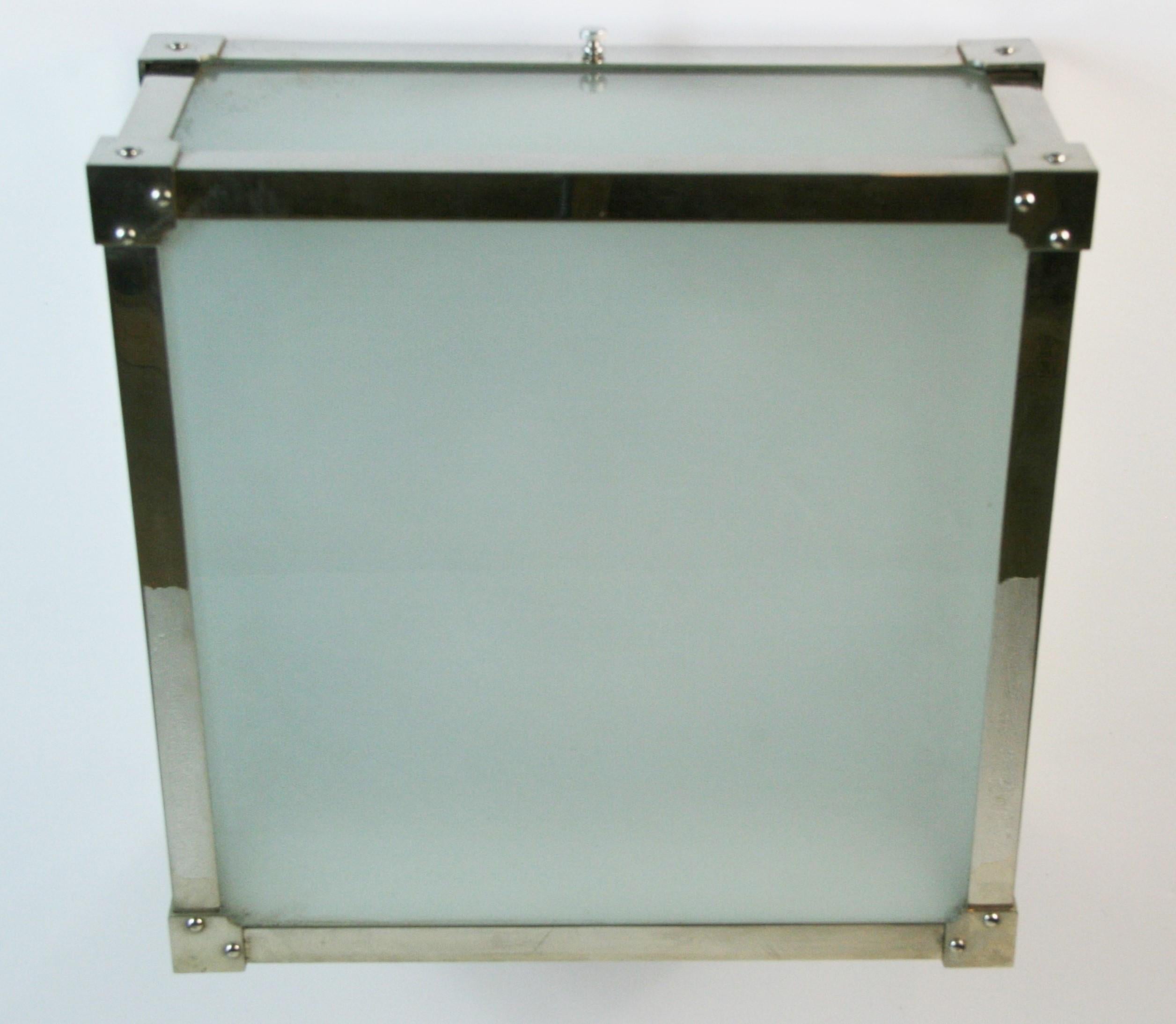 Modern Geometric Polished Nickel and Frosted Glass Flushmount {4 available) For Sale 2