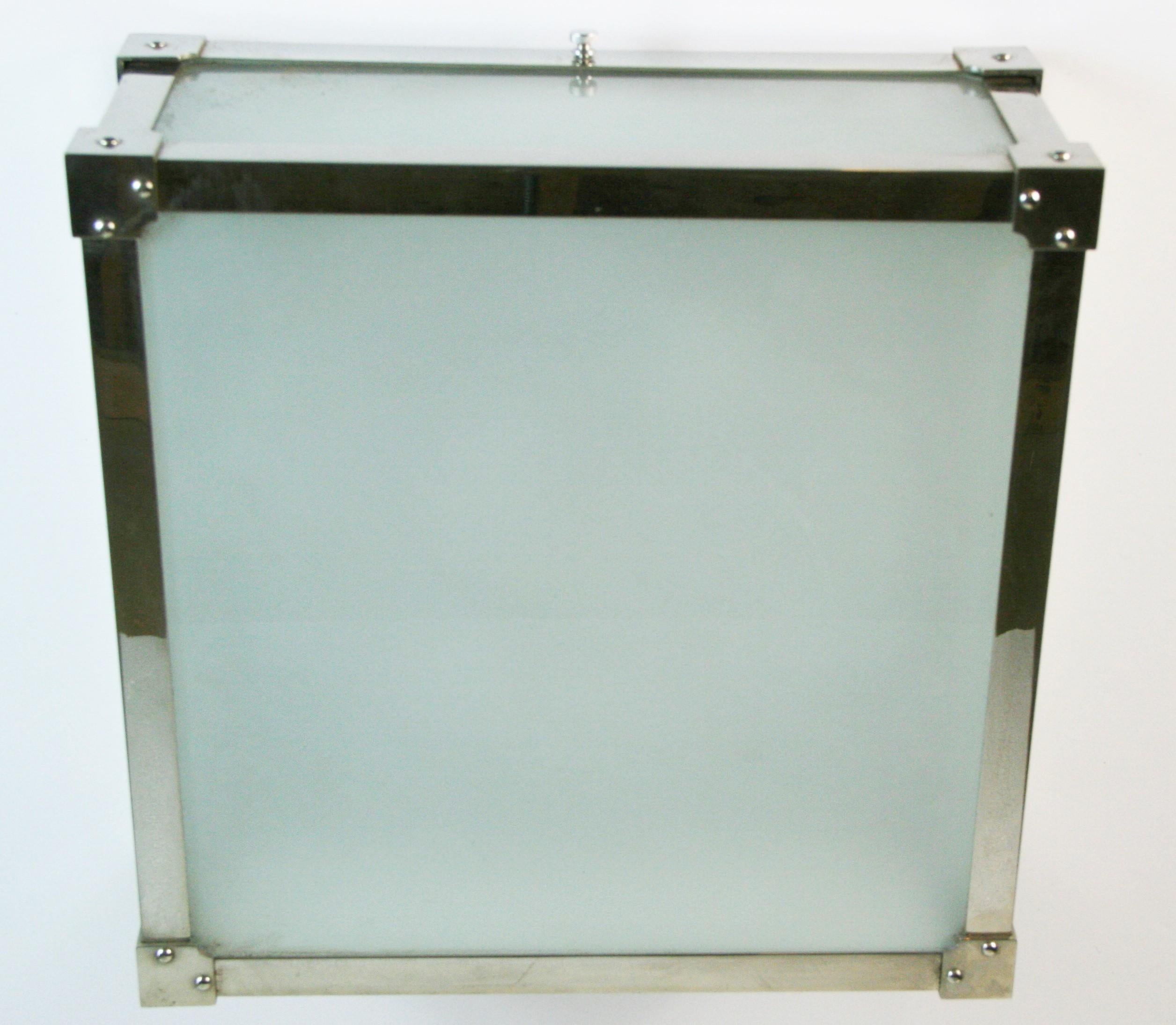 Modern Geometric Polished Nickel and Frosted Glass Flushmount {4 available) For Sale 3