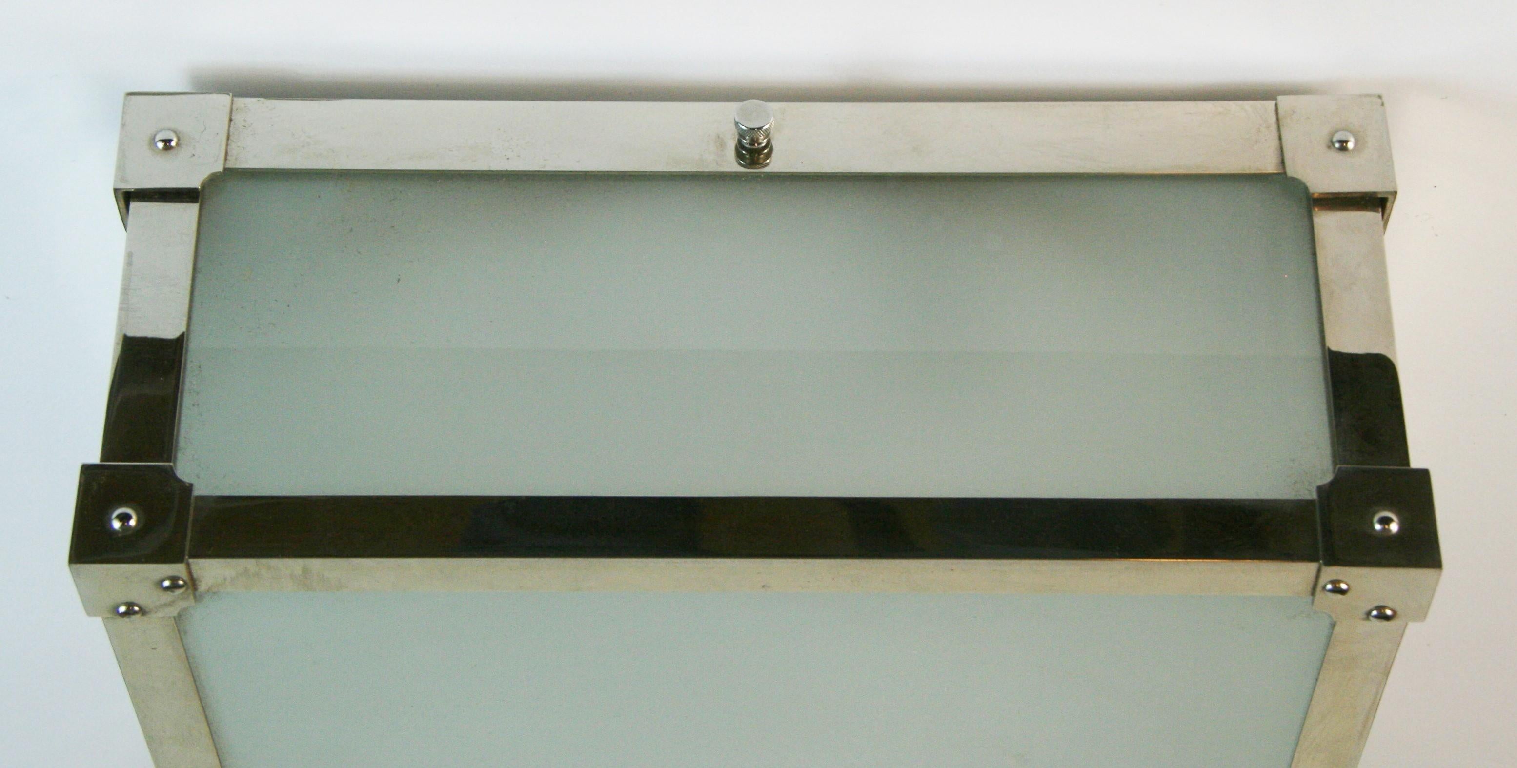 Modern Geometric Polished Nickel and Frosted Glass Flushmount {4 available) For Sale 4