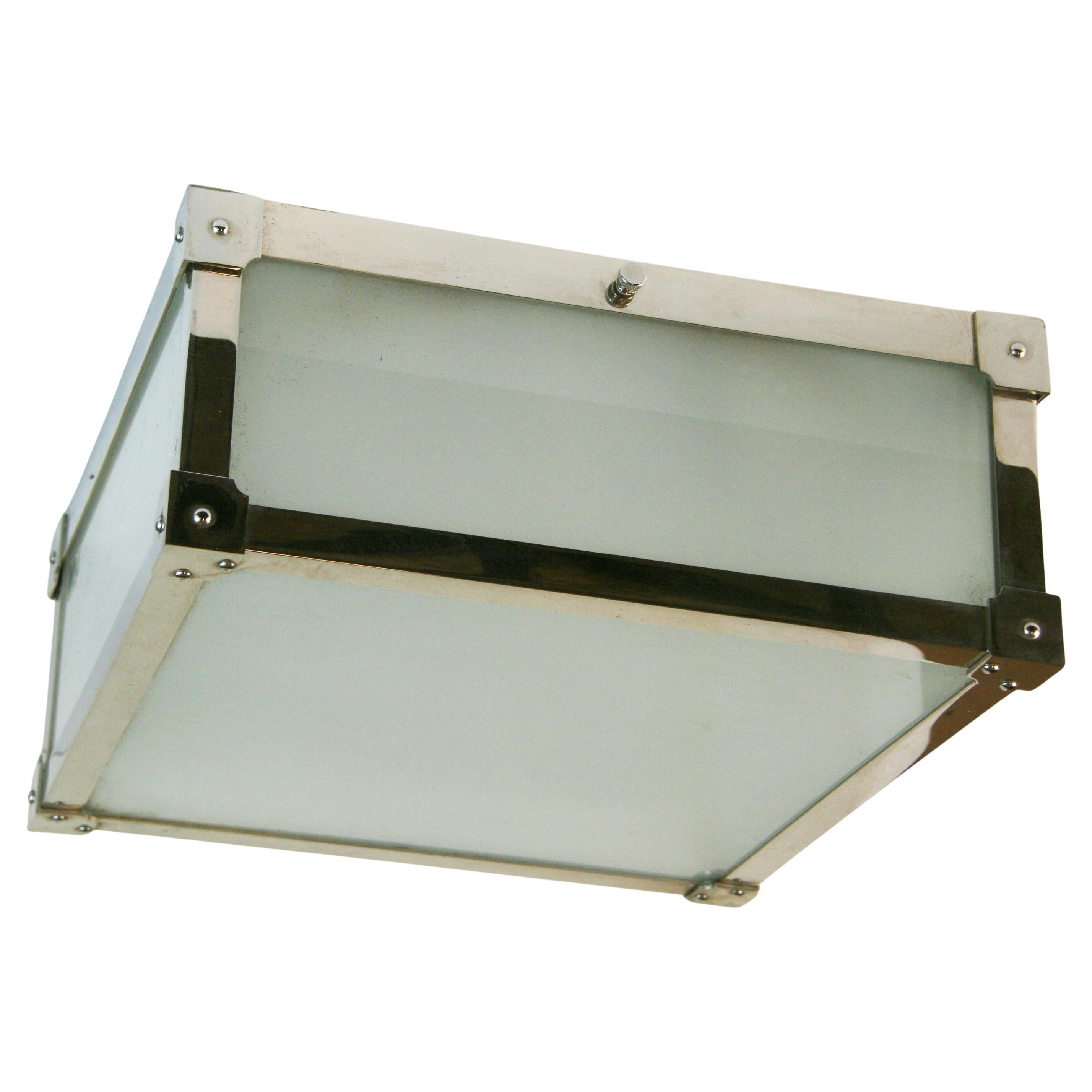 Modern Geometric Polished Nickel and Frosted Glass Flushmount {4 available)