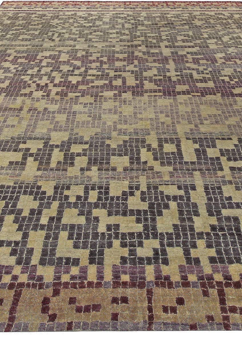 Indian Modern Geometric POOL Tile Handmade Wool Rug by Doris Leslie Blau For Sale